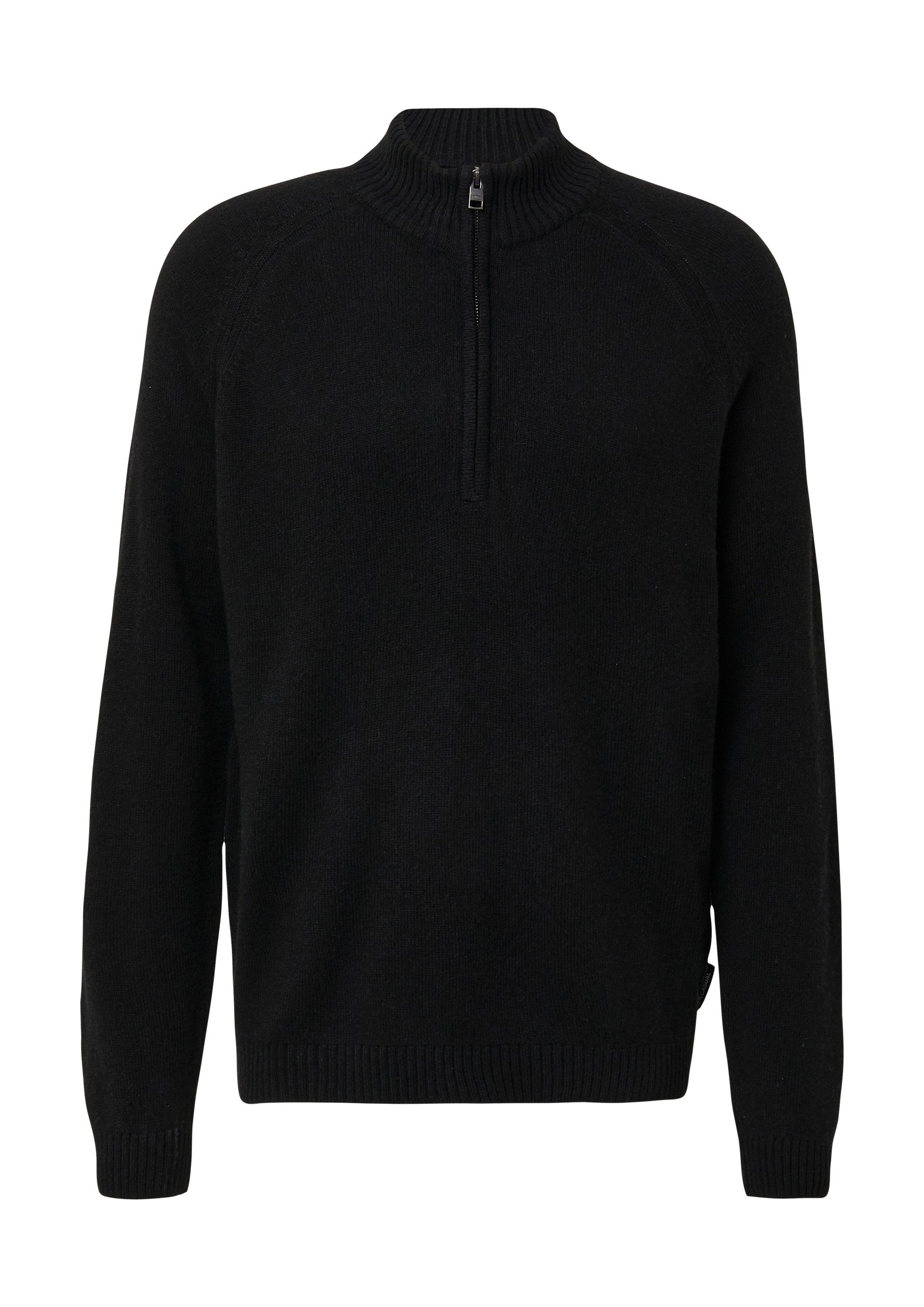 s.Oliver Longpullover Strickpullover Strickpullover aus reiner Wolle mit Troyer-Kragen