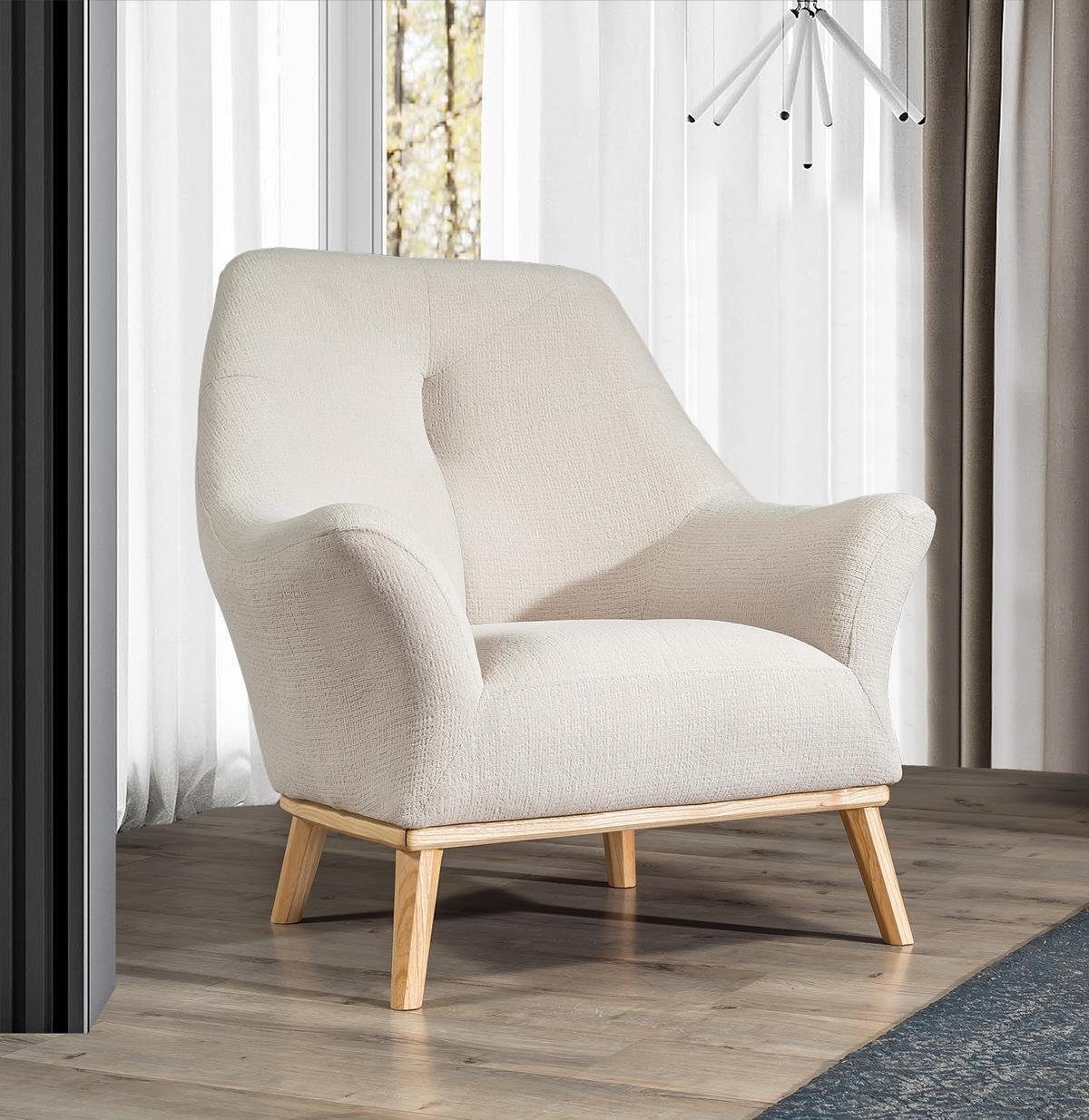 JVmoebel Sessel Relax Club Sessel 1 Sitzer weiß Wohnzimmer Luxus Design Möbel Textil