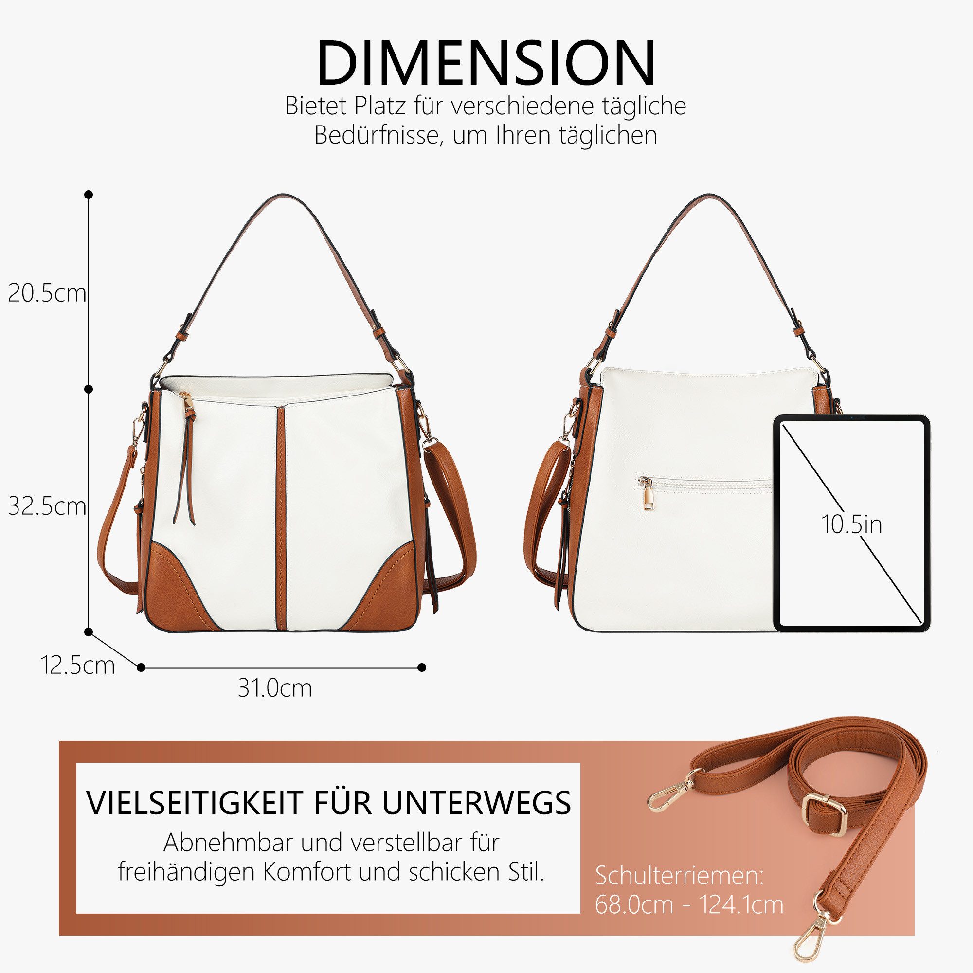 TAN.TOMI Umhängetasche Handtaschen Damen Mittelgroß Schultertasche Hobo Taschen, Crossbody Purse and Handbags Ladies Chic Shoulder Bags – Bild 5 von 5