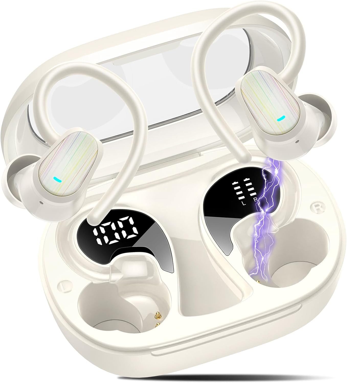 BRAIDOL Bluetooth Kopfhörer Sport, Open-Ear-Kopfhörer,Kopfhörer Kabellos Open-Ear-Kopfhörer (In Ear Kopfhörer mit CVC8.0 Mic, 50 Std Spielzeit Immersiver HiFi Stereo Ohrhörer, Dual LED-Anzeige, IPX7 Wasserdicht Earbuds mit Ohrhaken für Sport Arbeit und Studium)