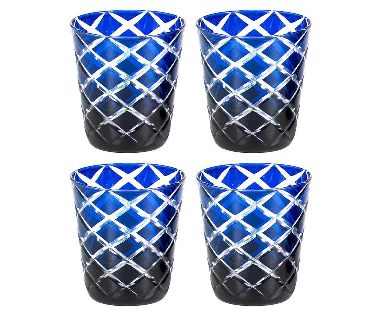 EDZARD Gläser-Set Dio blau, Kristallglas, 4er-Set, handgeschliffene Überfanggläser, Longdrinkgläser-Set,140 ml