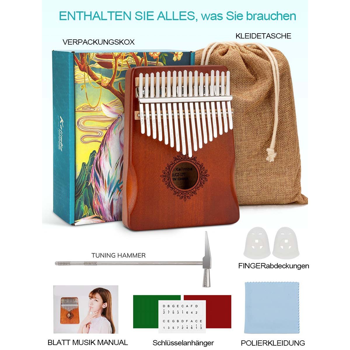DOPWii Spielzeug-Musikinstrument Kalimba 17 Tasten, Daumenklavier günstig online kaufen