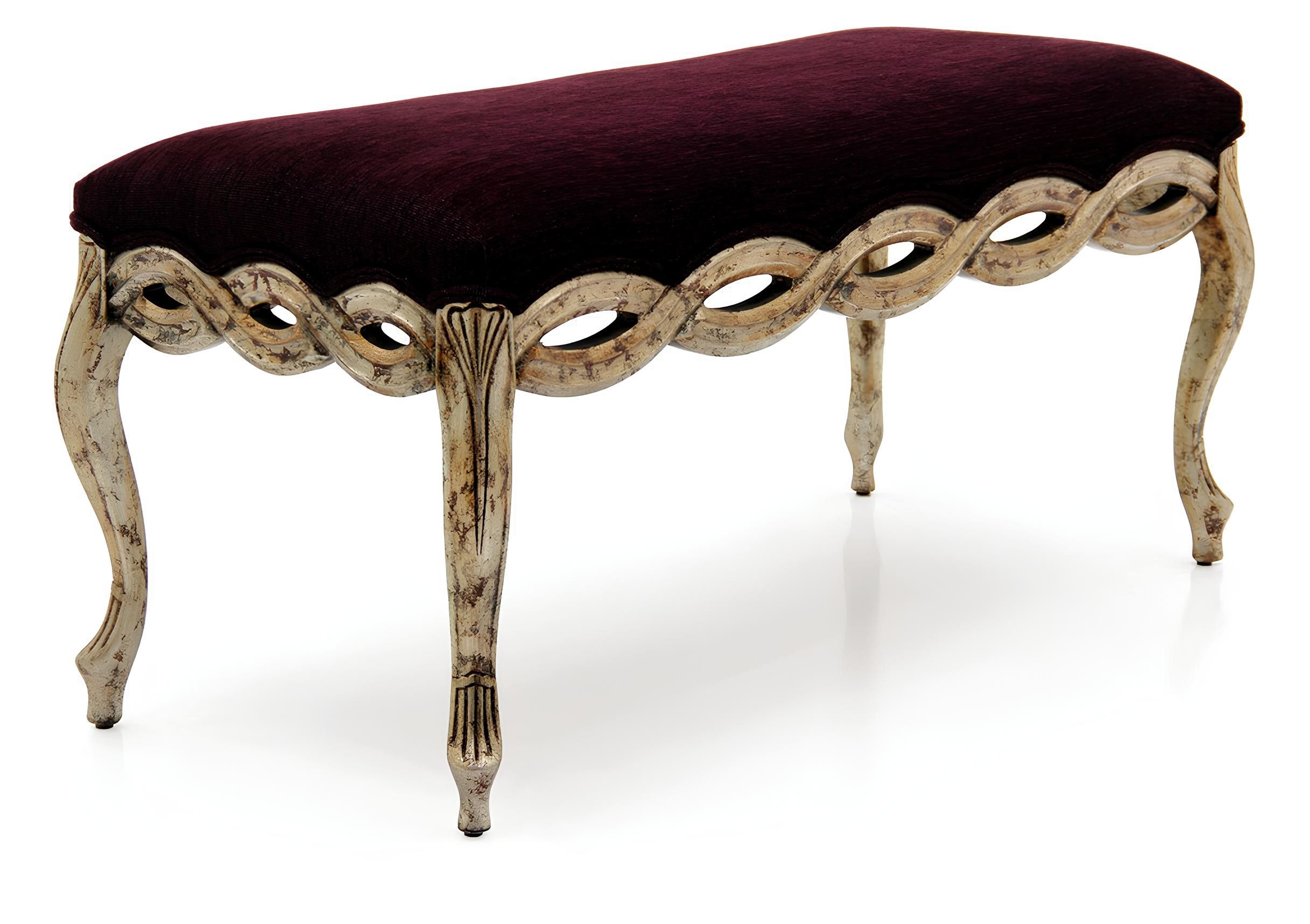 JVmoebel Bettbank Bordeauxfarbener Holz-Hocker Sitzbank Fußhocker Holzstuhl, Made in Europa