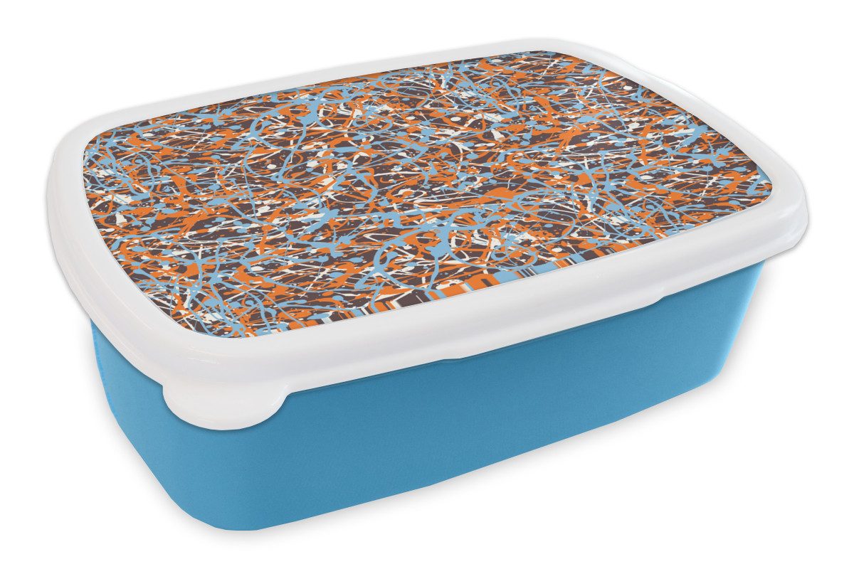 MuchoWow Lunchbox Blau - Aquarell - Chaos, Kunststoff, (2-tlg), Brotdose, Lunchbox, Brotbox für Kinder und Erwachsene