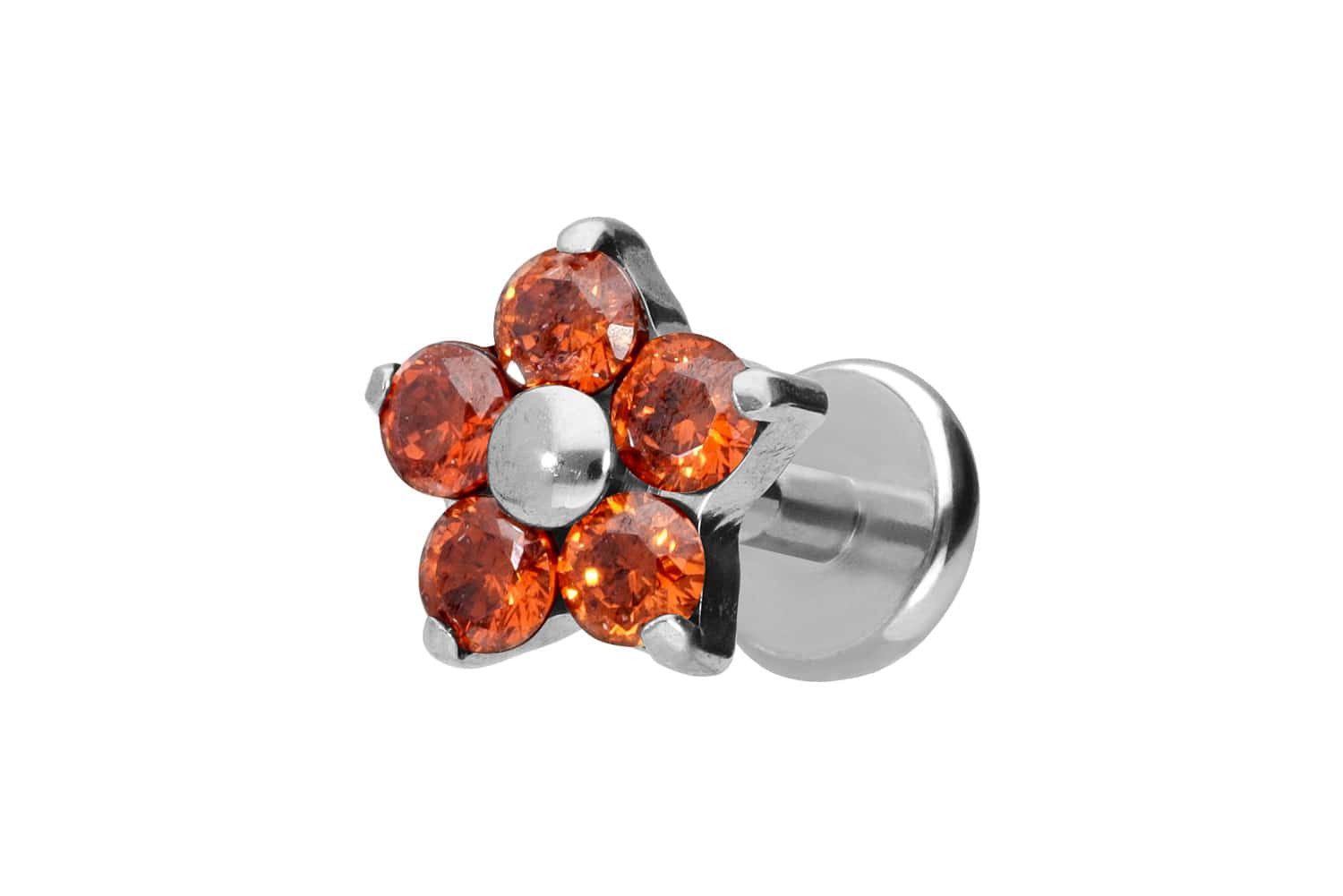 PIERCINGLINE Piercing-Set Titan Labret mit Push Fit KRISTALLBLUME (Labrets, 1-tlg)