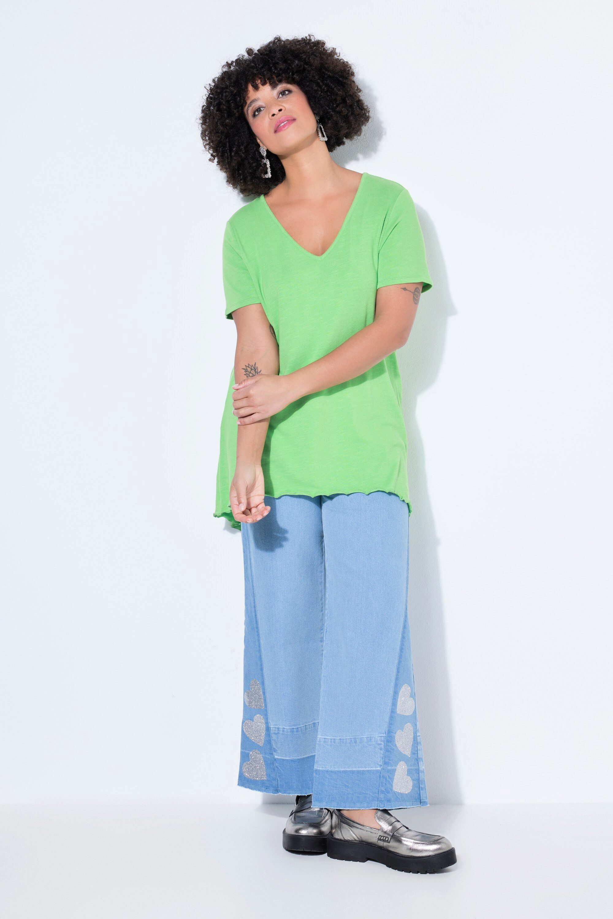 T-Shirt Strickshirt A-Linie Halbarm Feinstrick