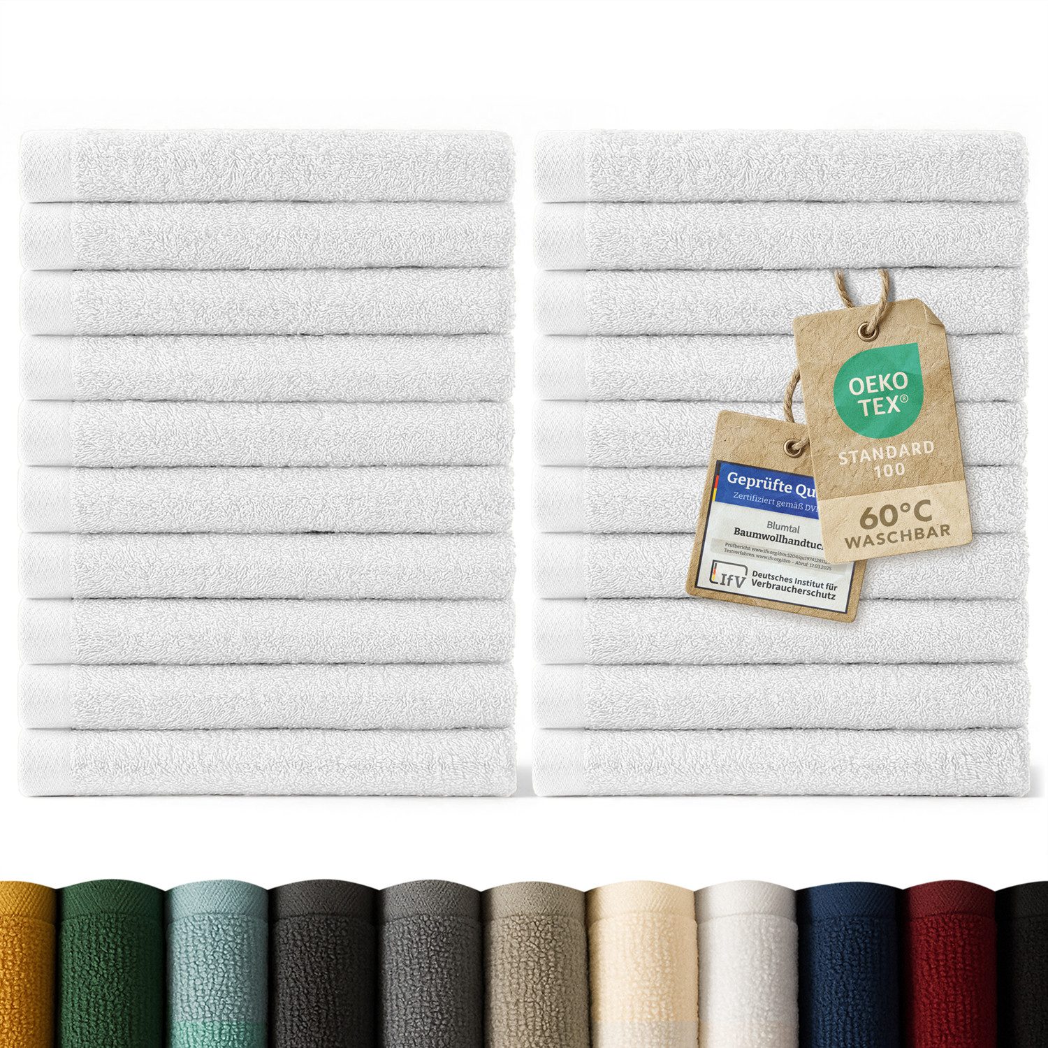 Blumtal Gästehandtücher Premium 30x30cm oder 30x50cm weich und saugstark, Frottee (24-St), 10er (30x50cm), 12er und 24er Set (30x30cm), 100% Baumwolle