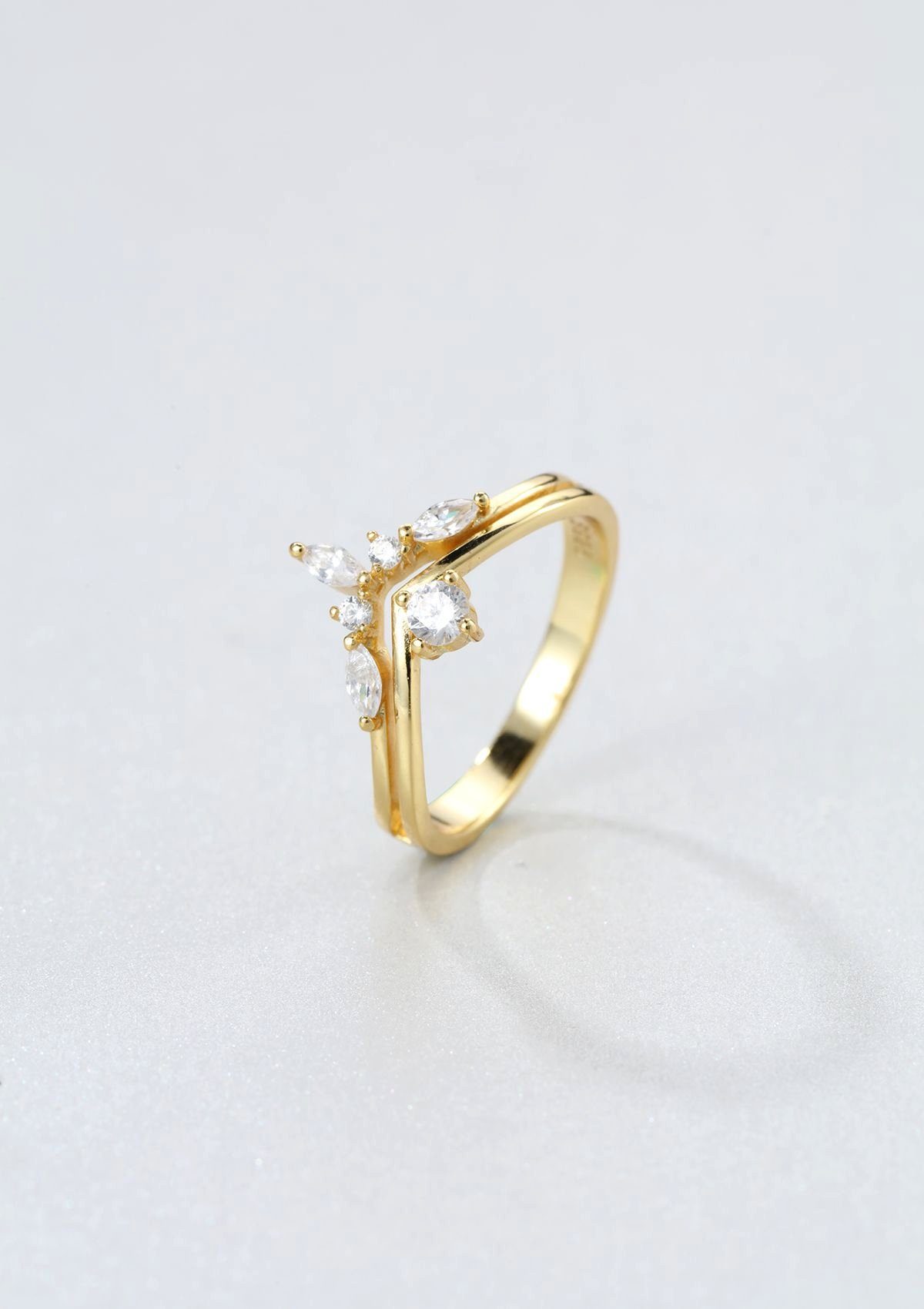 Hey Happiness Silberring Trauring Zirkonia Krone, 18K Gold Fingerring, Verlobungsring Damen 925 Silber Kristalle, Brautschmuck