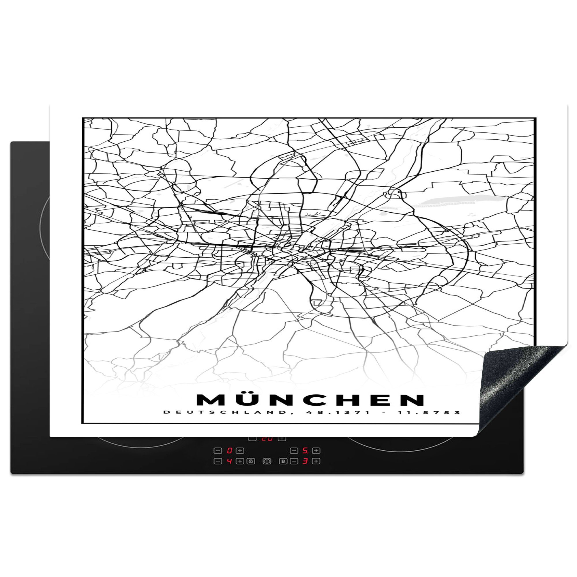 MuchoWow Herdblende-/Abdeckplatte München 81x52 Induktionskochfeld Ceranfeldabdeckung für die küche, Schutz - - Vinyl, Karte tlg), cm, (1 Stadtplan