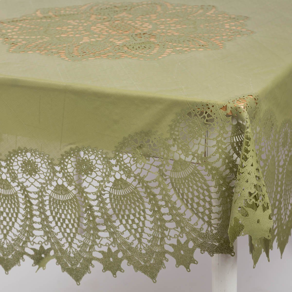 SCHÖNER LEBEN. Tischdecke Tischdecke abwaschbar Häkelspitze Amira rund grün Ø 152cm, wasserabweisend,pflegeleicht,abwaschbar – Bild 2 von 5