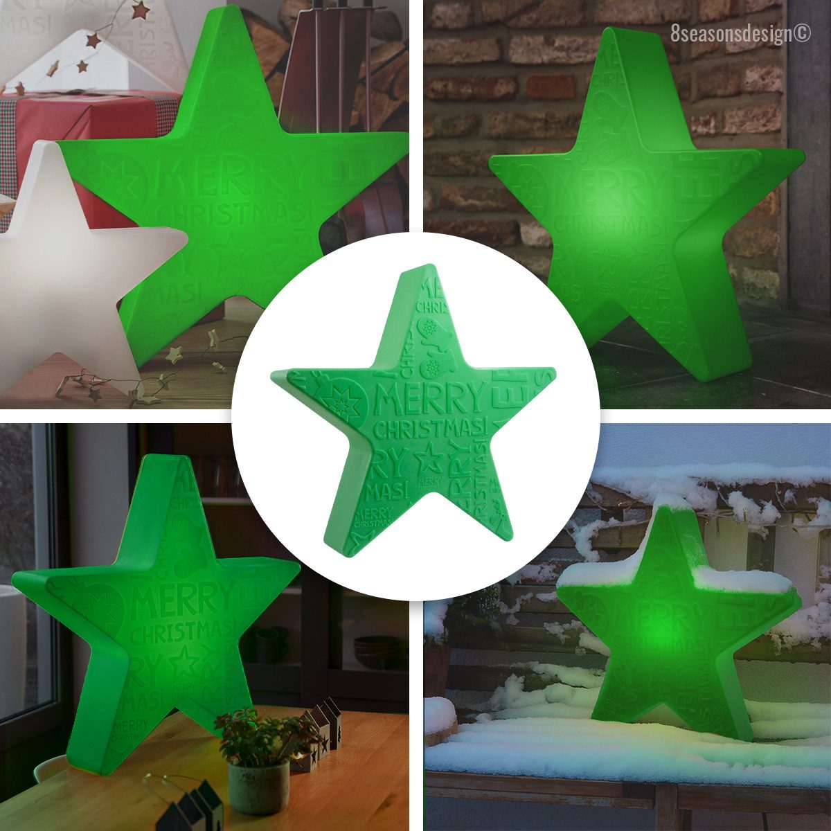 8 seasons design LED Stern Shining Star "Merry Christmas", LED WW, LED wechselbar, 60 cm, grün, Weihnachtsstern für In- und Outdoor