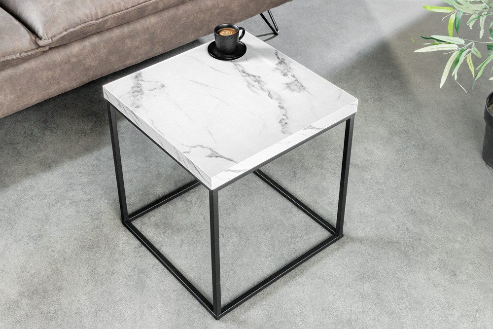 riess-ambiente Beistelltisch ARCHITECTURE 45cm weiß/schwarz – Metallgestell, Marmor-Design (Einzelartikel, 1-St), quadratische Platte & Industrial-Stil – ideal neben Sessel, Sofa & Co.