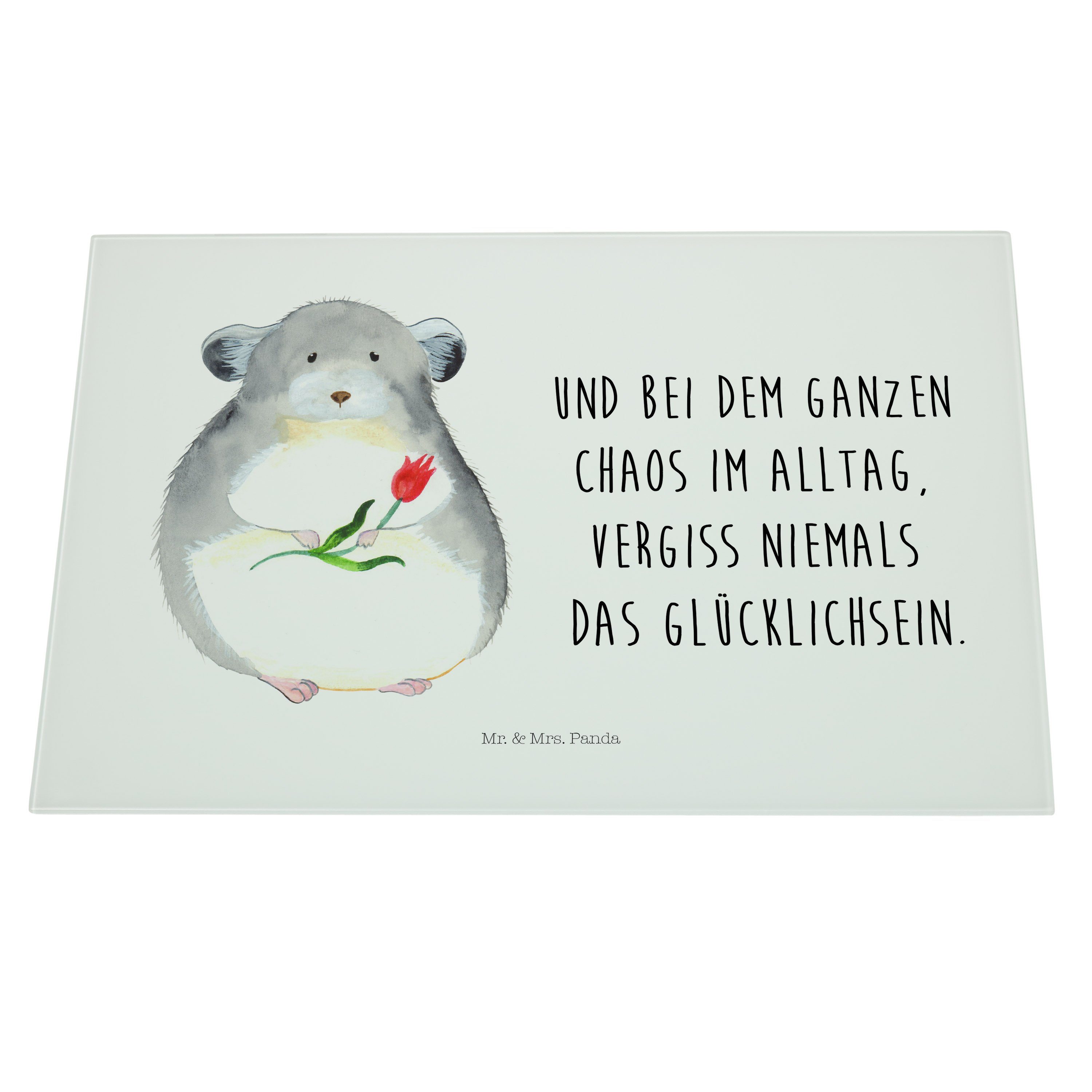 Mr. & Mrs. Panda - Blume Tiermotive, Geschenk, - Premium Chinchilla mit Glas, sein, Servierbrett traurig (1-St) Weiß Tie