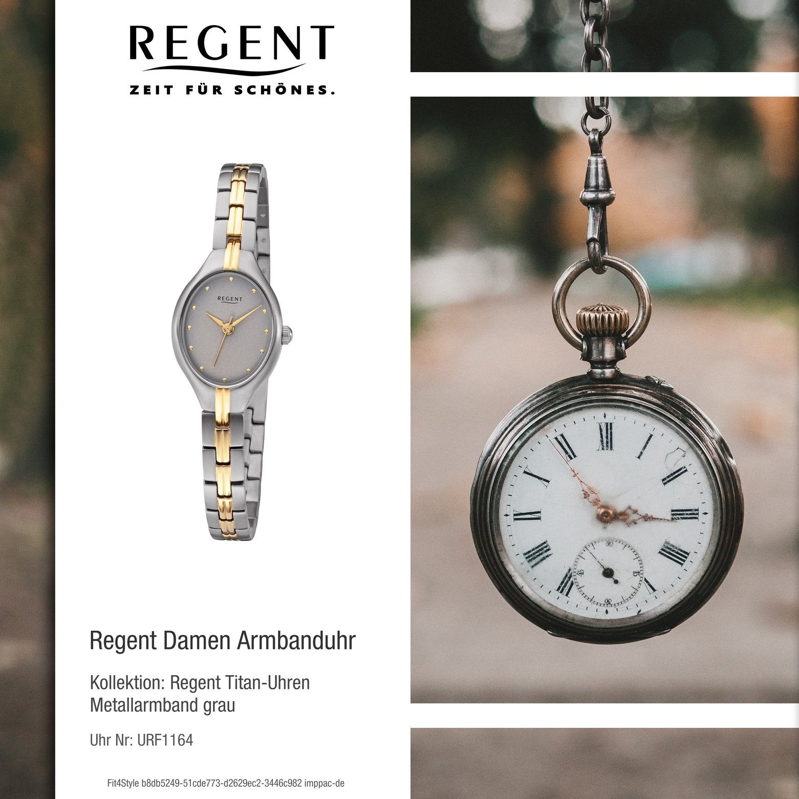 Regent Quarzuhr Regent Uhr Metall Armbanduhr F-1164 Damen oval, mittel Damen Quarz, Metallarmband (ca. 35mm)