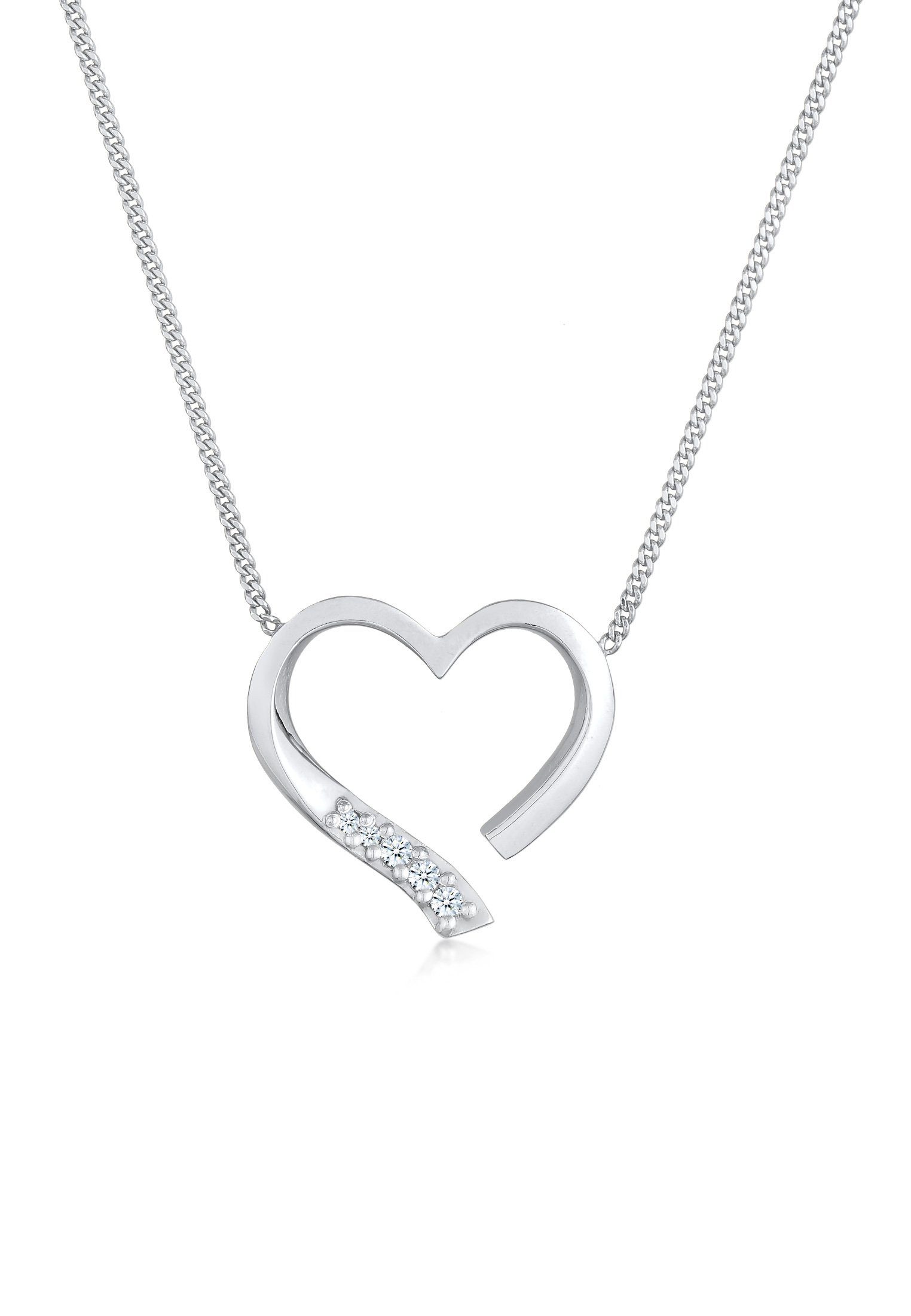 Elli DIAMONDS Kette mit Anhänger Herz Liebe Diamant (0.055 ct) 925 Silber, Diamant