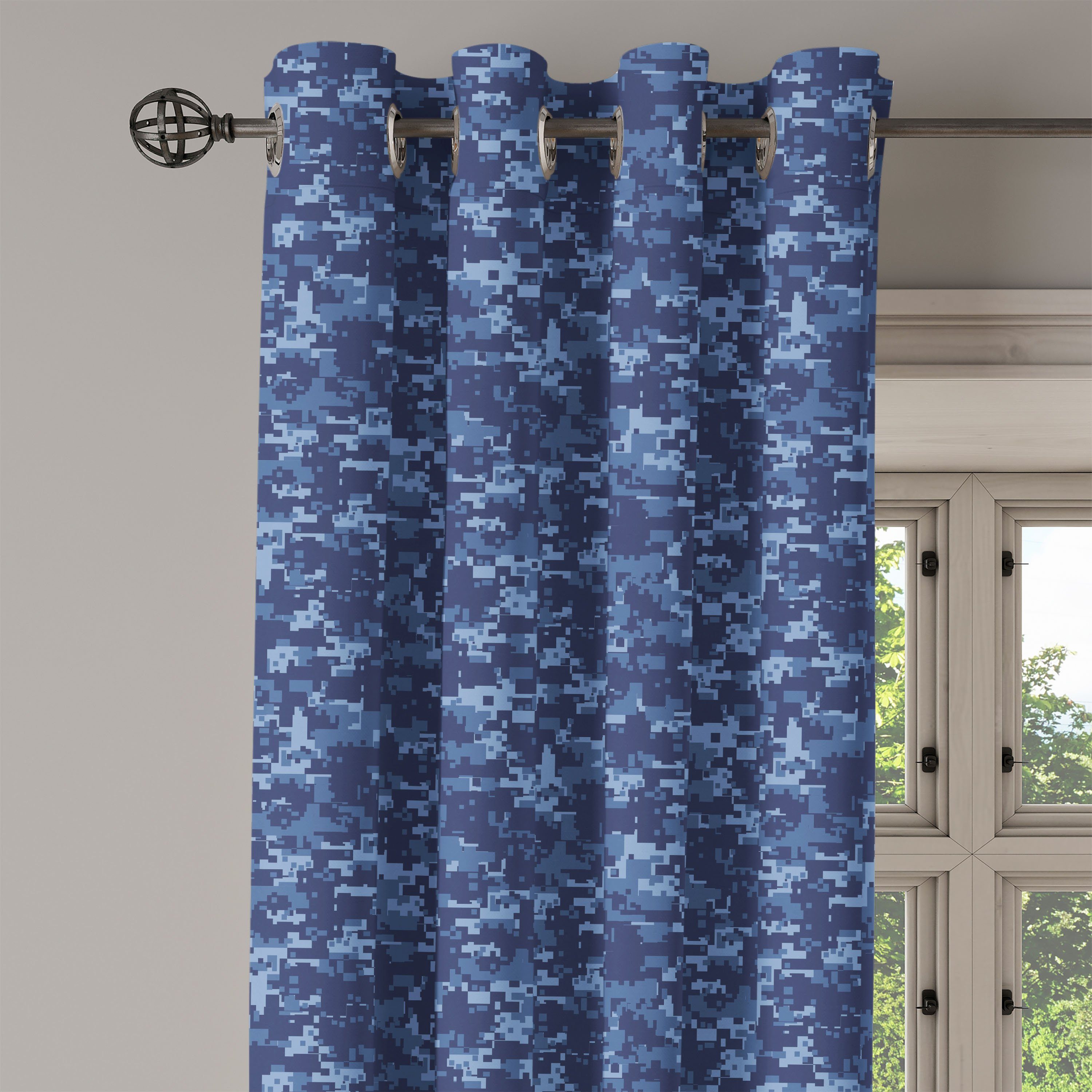 Grunge für Camouflage Wohnzimmer, Schlafzimmer Stil-Effekt Dekorative Blau 2-Panel-Fenstervorhänge Gardine Abakuhaus,