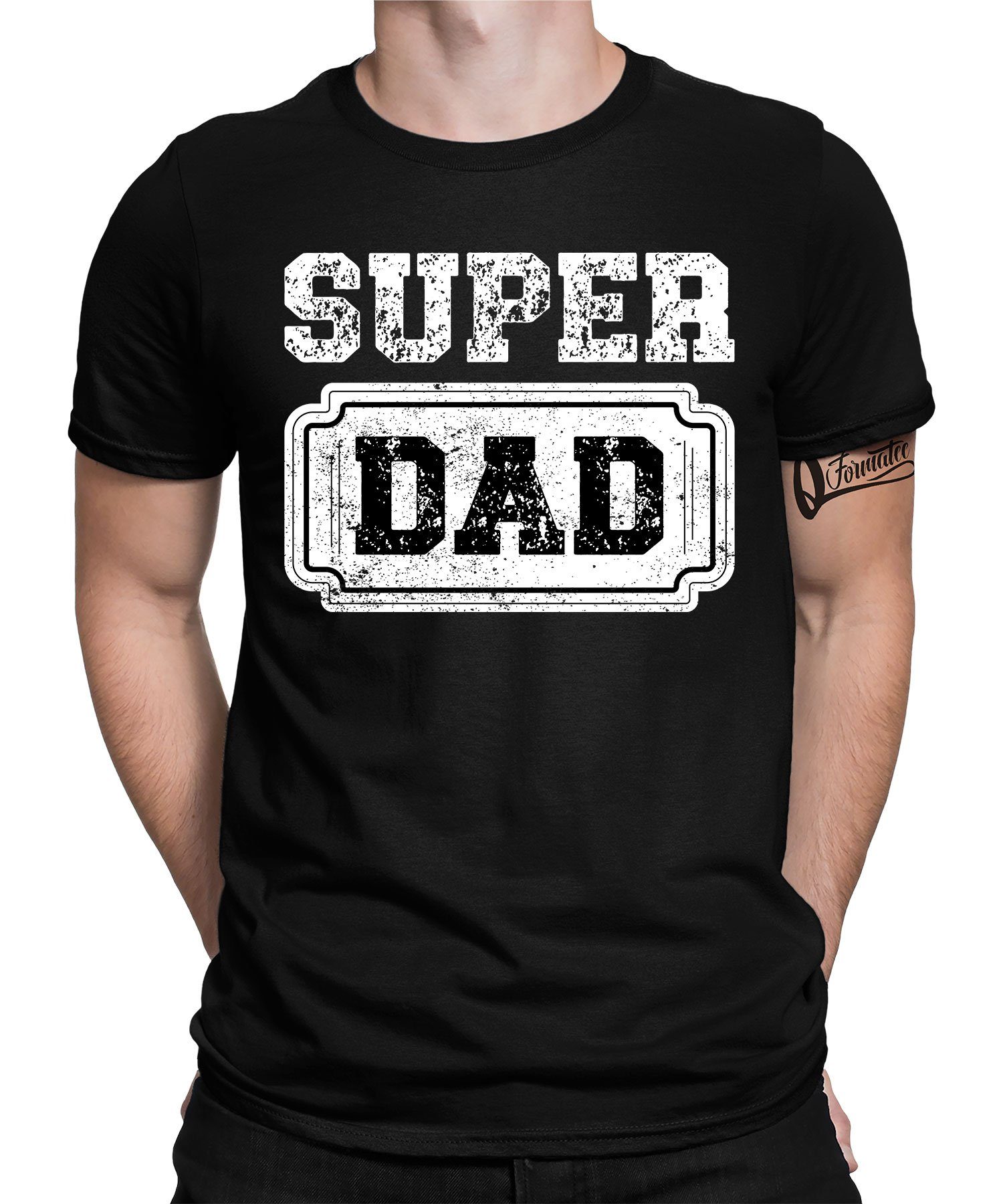 Schwarz T-Shirt Herren Papa Vatertag - Super (1-tlg) Kurzarmshirt Quattro Formatee Dad Vater