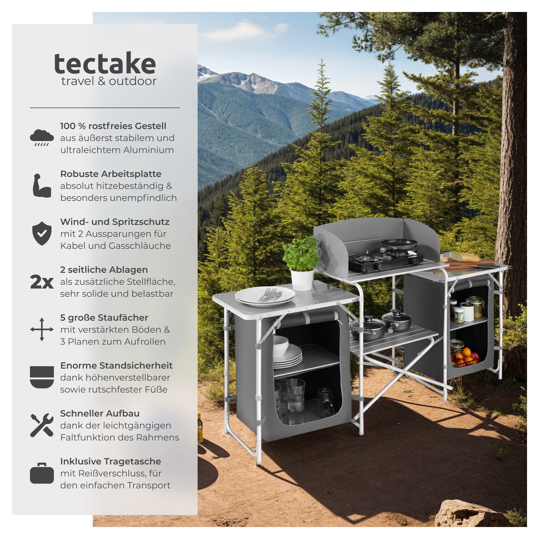 tectake Campingtisch Campingküche XXL mit 5 Fächern (1-St., 1 tlg), Vielsei günstig online kaufen