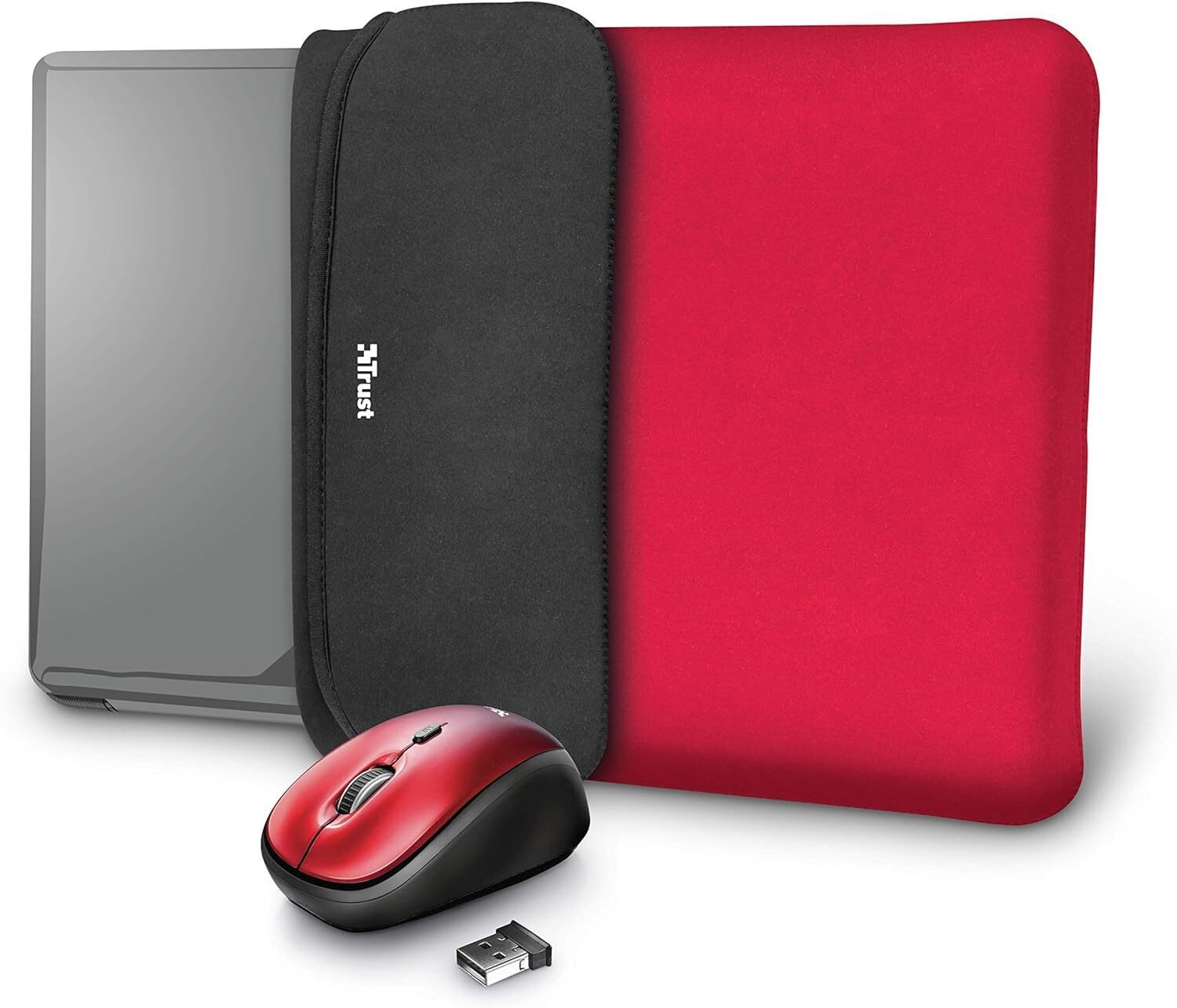 Trust Koffer Trust Yvo 2 in 1 Laptop Hülle Tasche 15.6 Zoll Funkmaus Rot, Set Wendehülle und