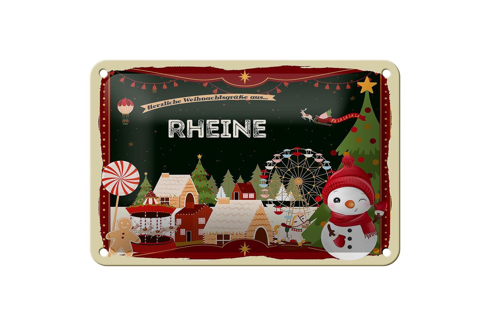 Metallschild Weihnachten Grüße aus RHEINE 18x12cm