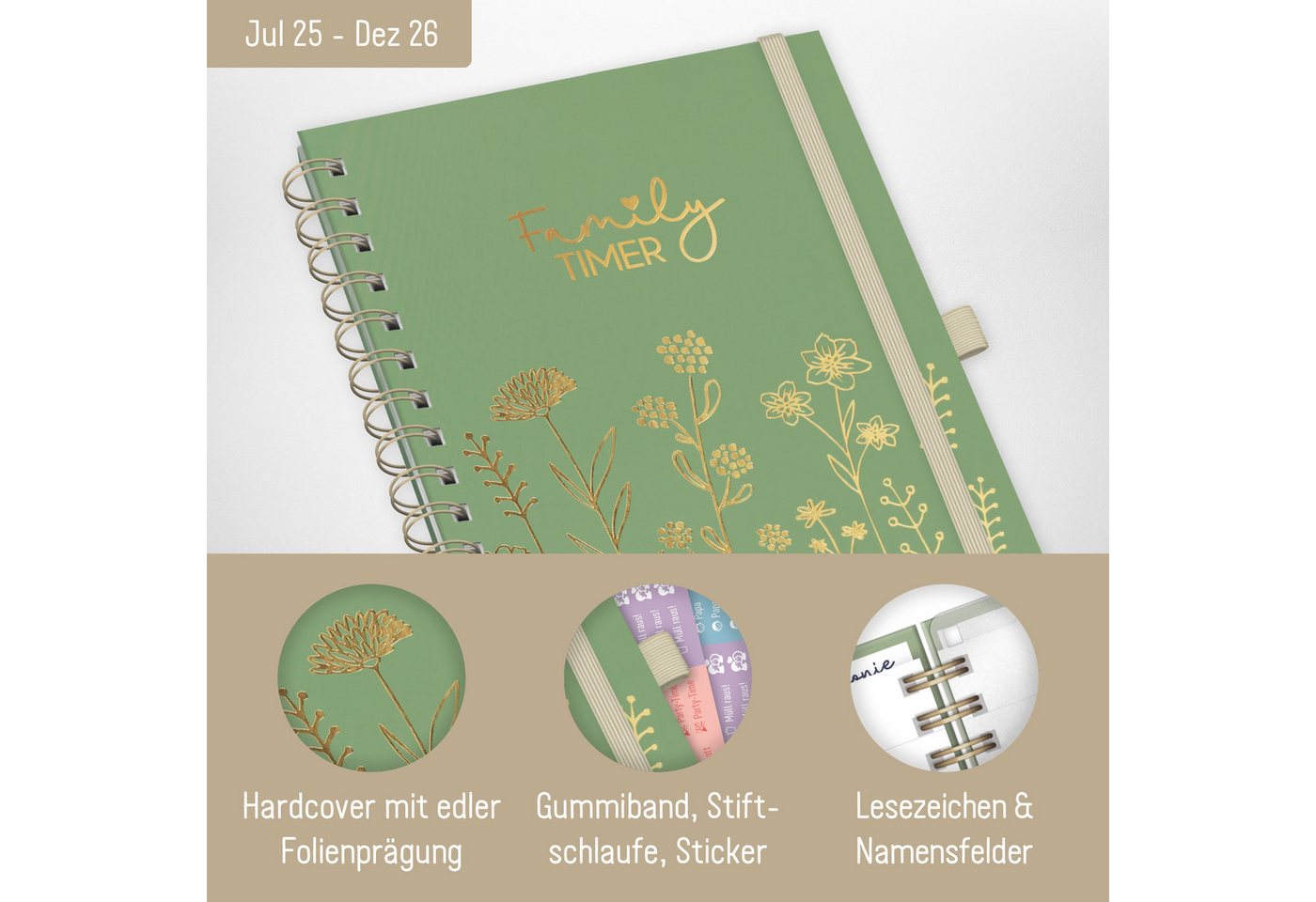 Thumbnail - Häfft Familienkalender Family-Timer Deluxe 2025/2026 / A5 / 18 Monate