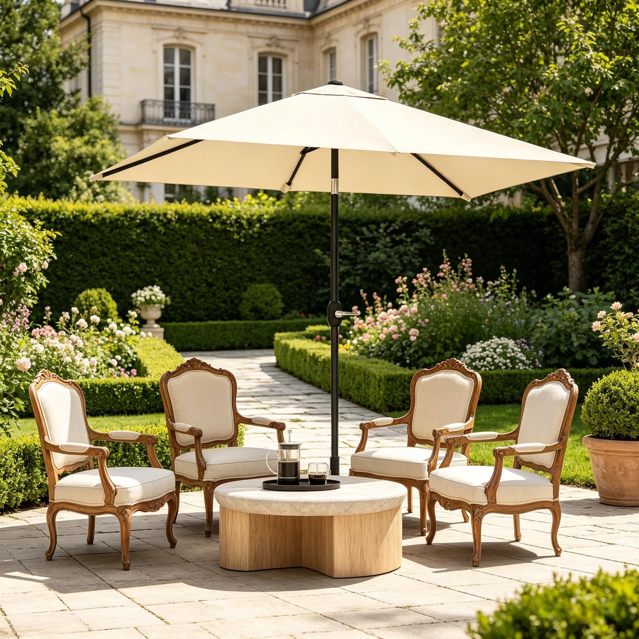 CHICFURN Sonnenschirm Balkon-, Garten- und Poolschattenspender mit großem Schirmdach, LxB: 206,00x135,00 cm, Packung, 206 x 135 x 234 cm, Beige (ohne Basis)