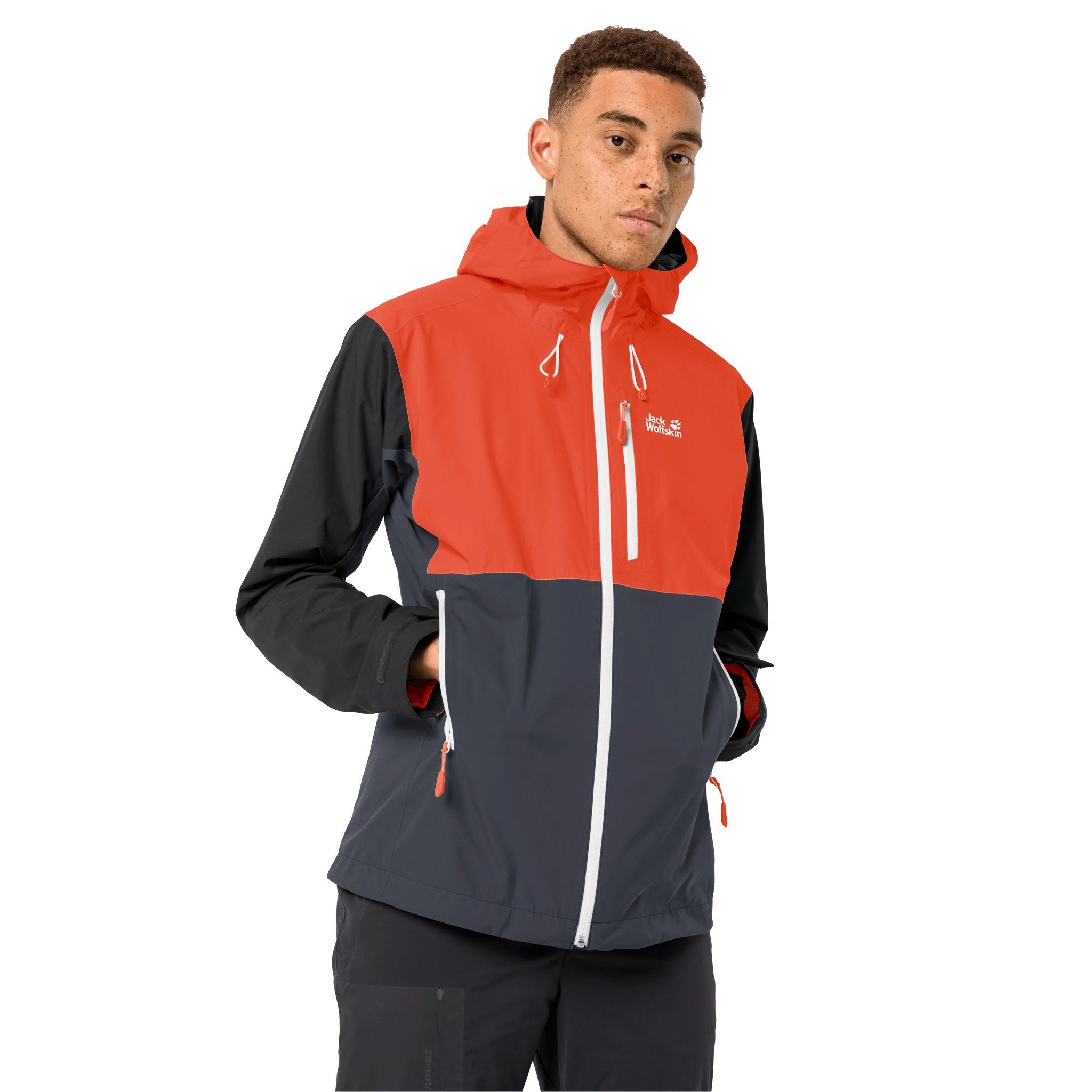 Jack Wolfskin Allwetterjacke Ganzjahresjacke Eagle Peak ebony/rot Herren