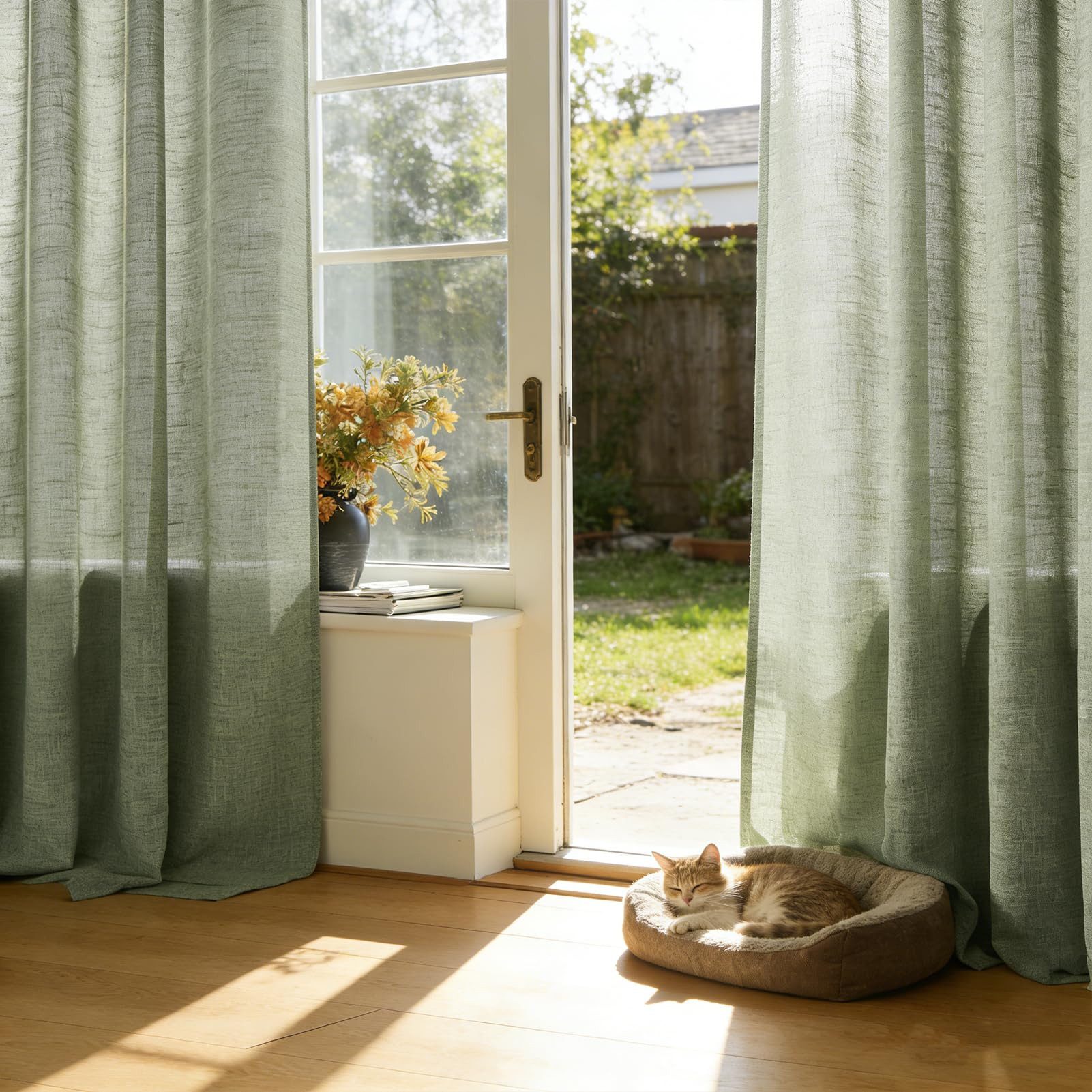 Topfinel Gardine wohnzimmer modern ösenvorhänge schlafzimmer leinen halbtransparent (2 St), Ösen, halbtransparent