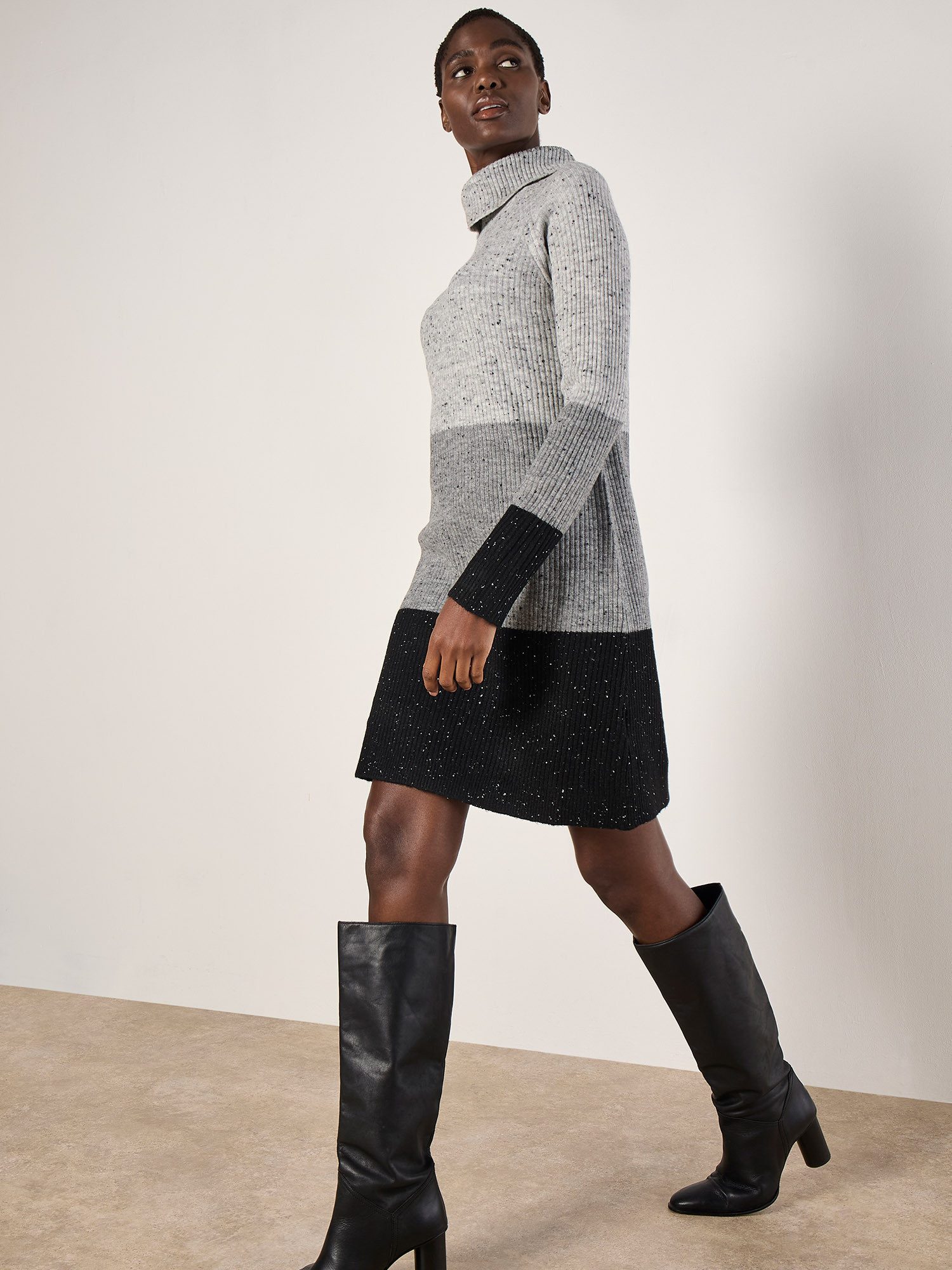 Apricot Strickkleid Farbblock-Minikleid mit Rippmuster