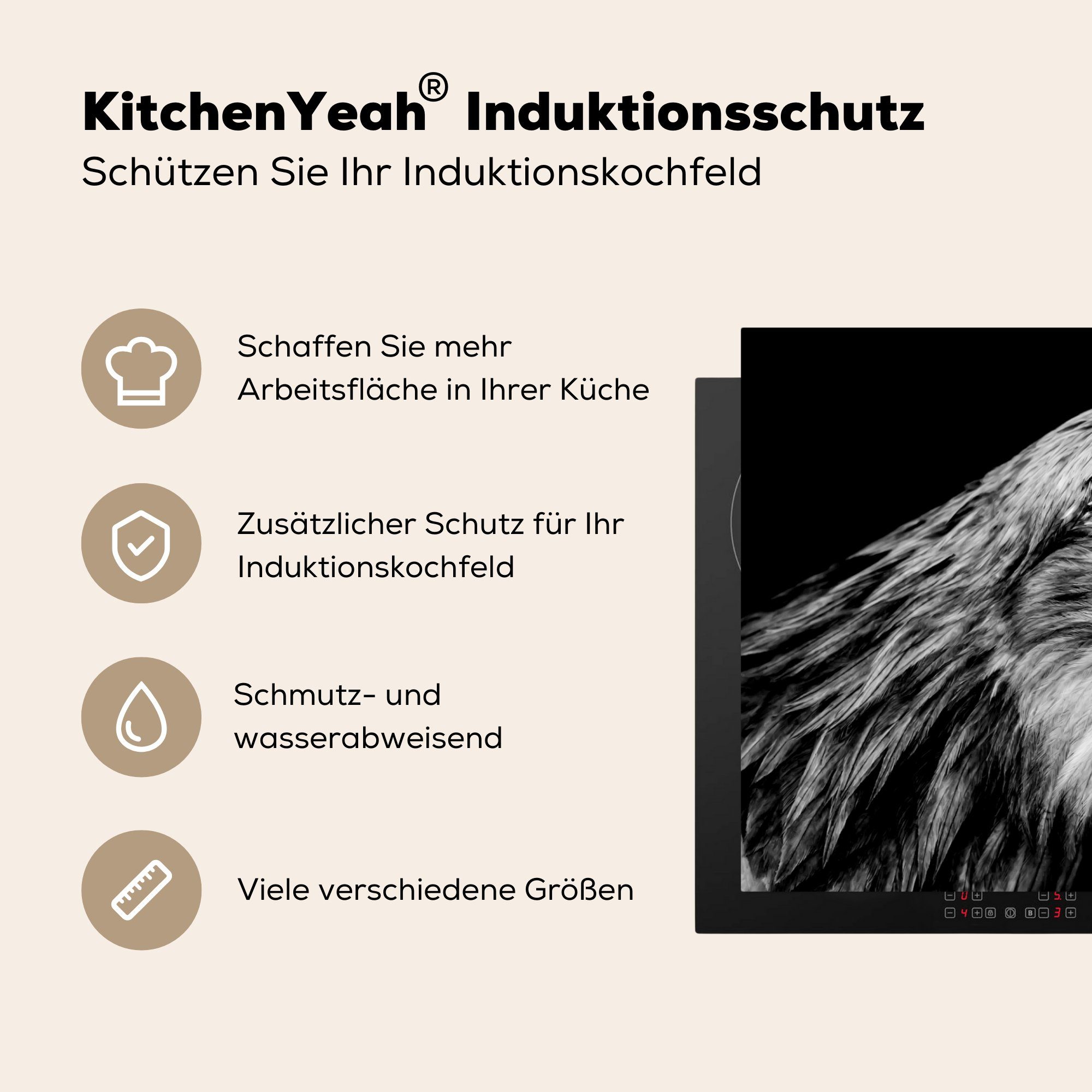 MuchoWow Herdblende-/Abdeckplatte Adler Vogel, Schwarz für Porträt küche - tlg), - (1 Vinyl, - Arbeitsplatte cm, Raubvögel Ceranfeldabdeckung, Weiß - - 81x52