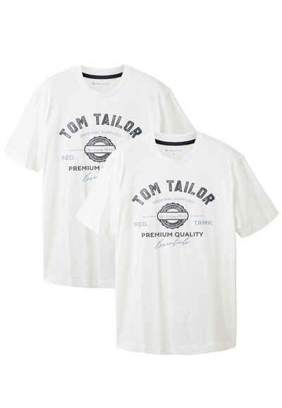 TOM TAILOR T-Shirt Logo T-Shirt 2-er Pack Kurzarm Set mit Logo Print (2-tlg) 6356 in Weiß-2