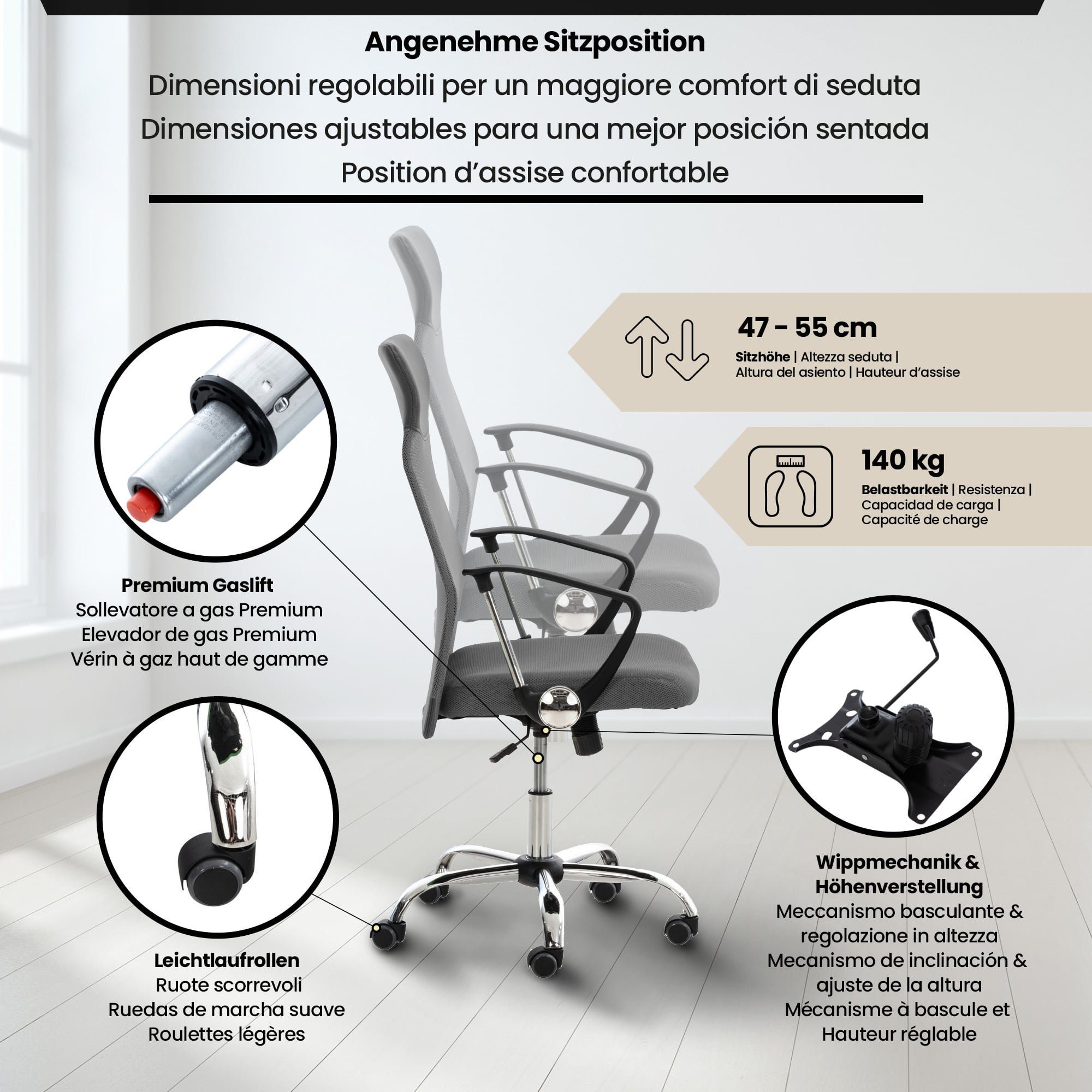 CLP Schreibtischstuhl Washington, mit Leichtlaufrollen, drehbar