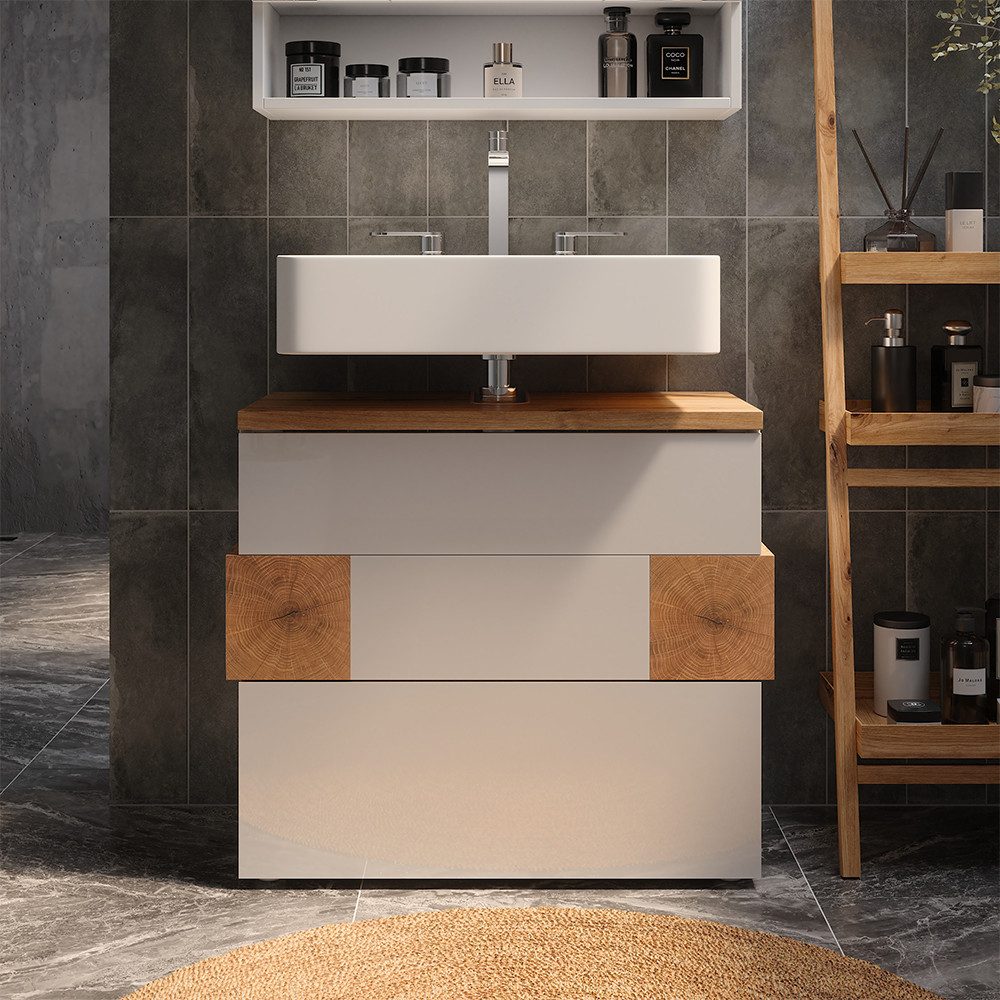 Vicco Waschbeckenunterschrank Eden, Weiß/Artisan-Eiche, 70 x 64.5 cm mit 2 Schubladen (1-St)