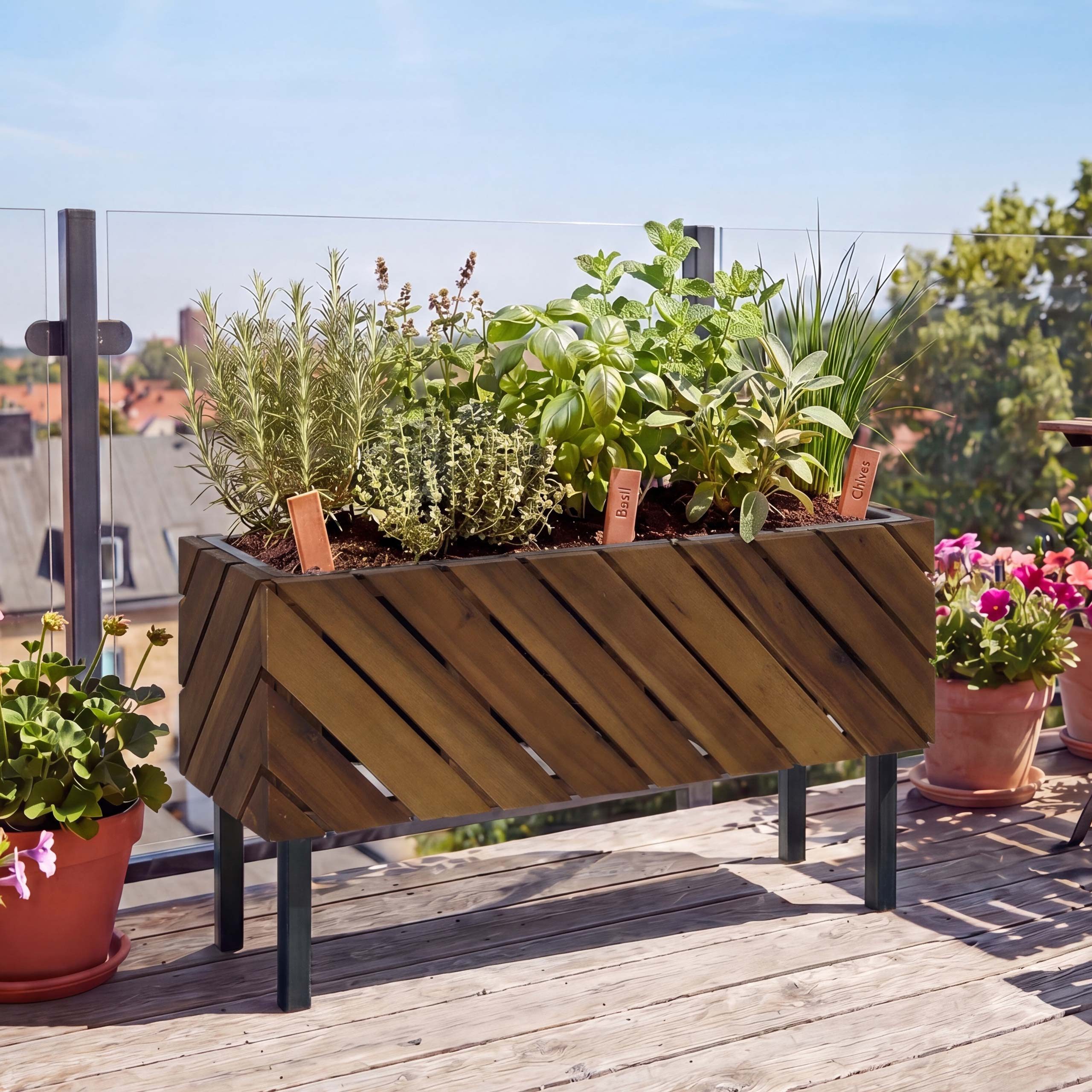 MCW Blumenständer MCW-P87, Stilvolle Kombination aus Holz und Metall, modernes Design