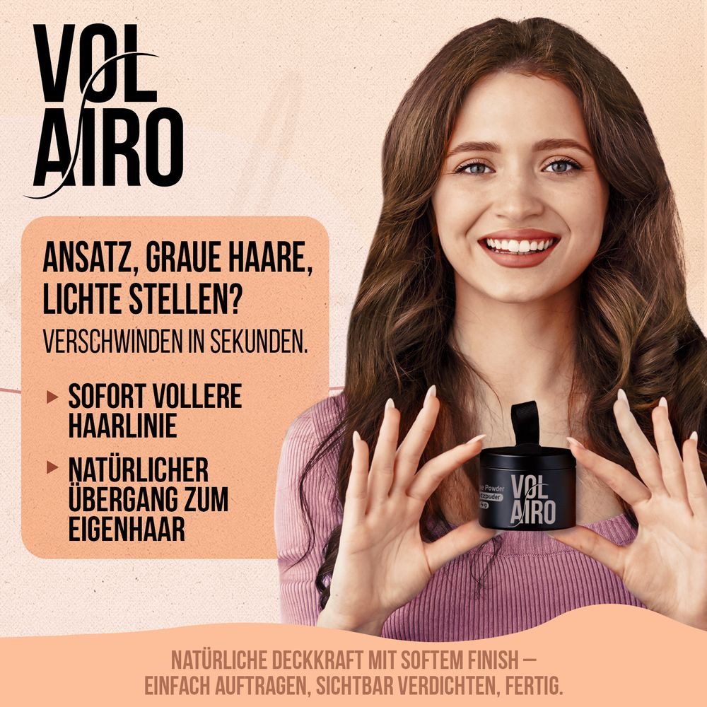 Volairo Volumenpuder Ansatzpuder – Deckt zuverlässig und wirkt natürlich, für Männer & Frauen, für Ansatz & Haarlinie & für dünner werdendes Haar, große Farbauswahl