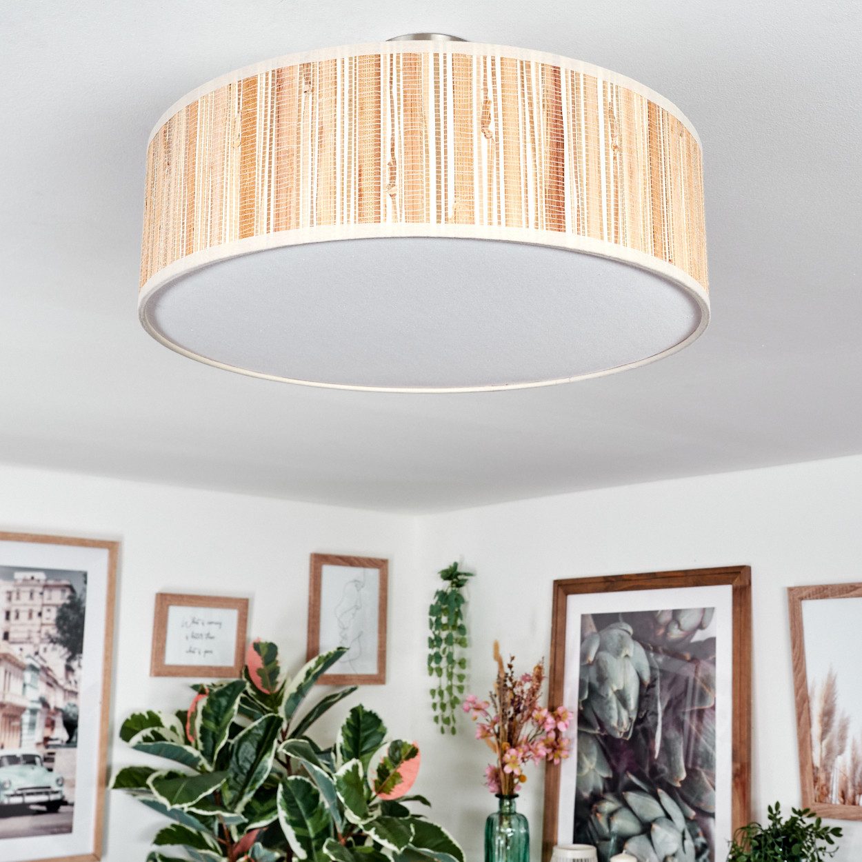 hofstein Deckenleuchte Deckenlampe aus Metall/Seegras/Stoff/Kunststoff in günstig online kaufen