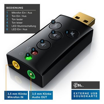 CSL USB-Soundkarte 7.1 Surround, Extern, Virtual Surround, Funktionstasten, Dynamic 3D Surround Sound