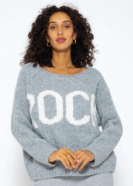 SASSYCLASSY Strickpullover Oversize Pullover Oversize Grobstrick-Pullover mit Rock Schriftzug Damen - Made in Italy