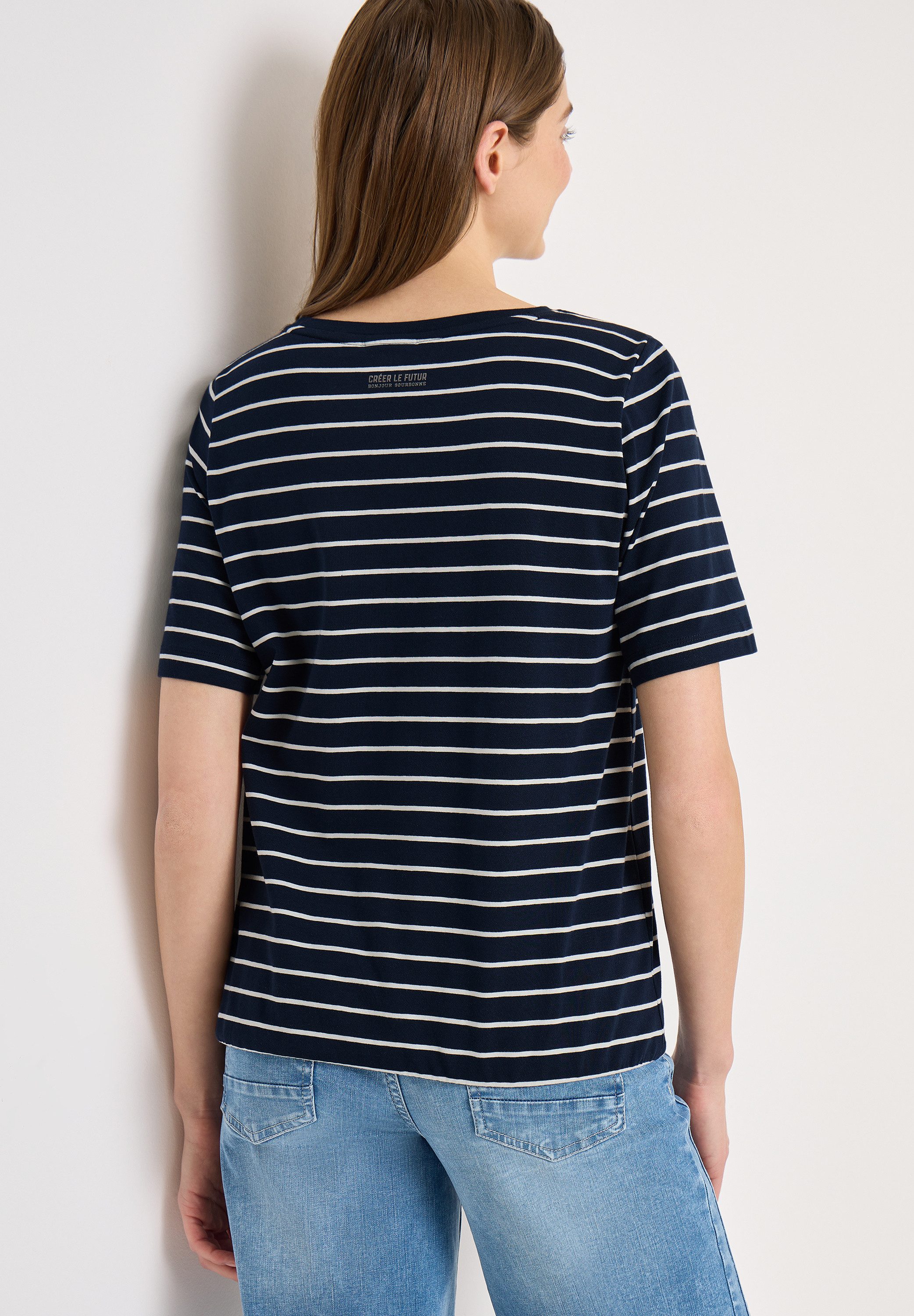 CECIL Kurzarmshirt Sommershirt mit Streifen und Wording günstig online kaufen