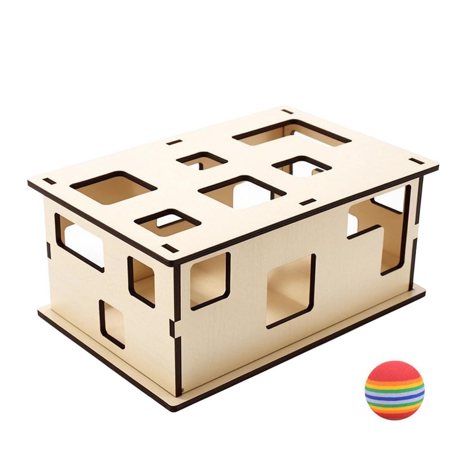 LuxusKollektion Tier-Beschäftigungsspielzeug Katzenspielzeug Box 3-in-1 Interaktiv, Holzwerkstoff
