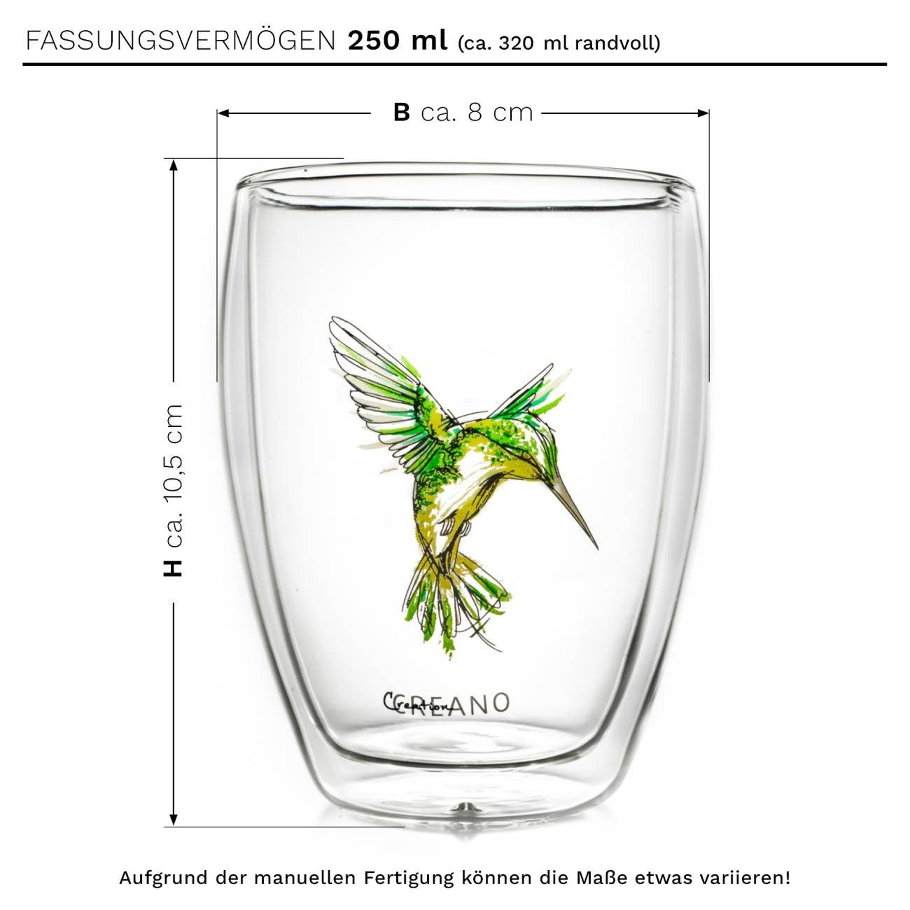 Creano Teeglas 2er-Set Thermo-Glas Hummi in blau/grün, 250ml, Borosilikatglas, 2 Gläser
