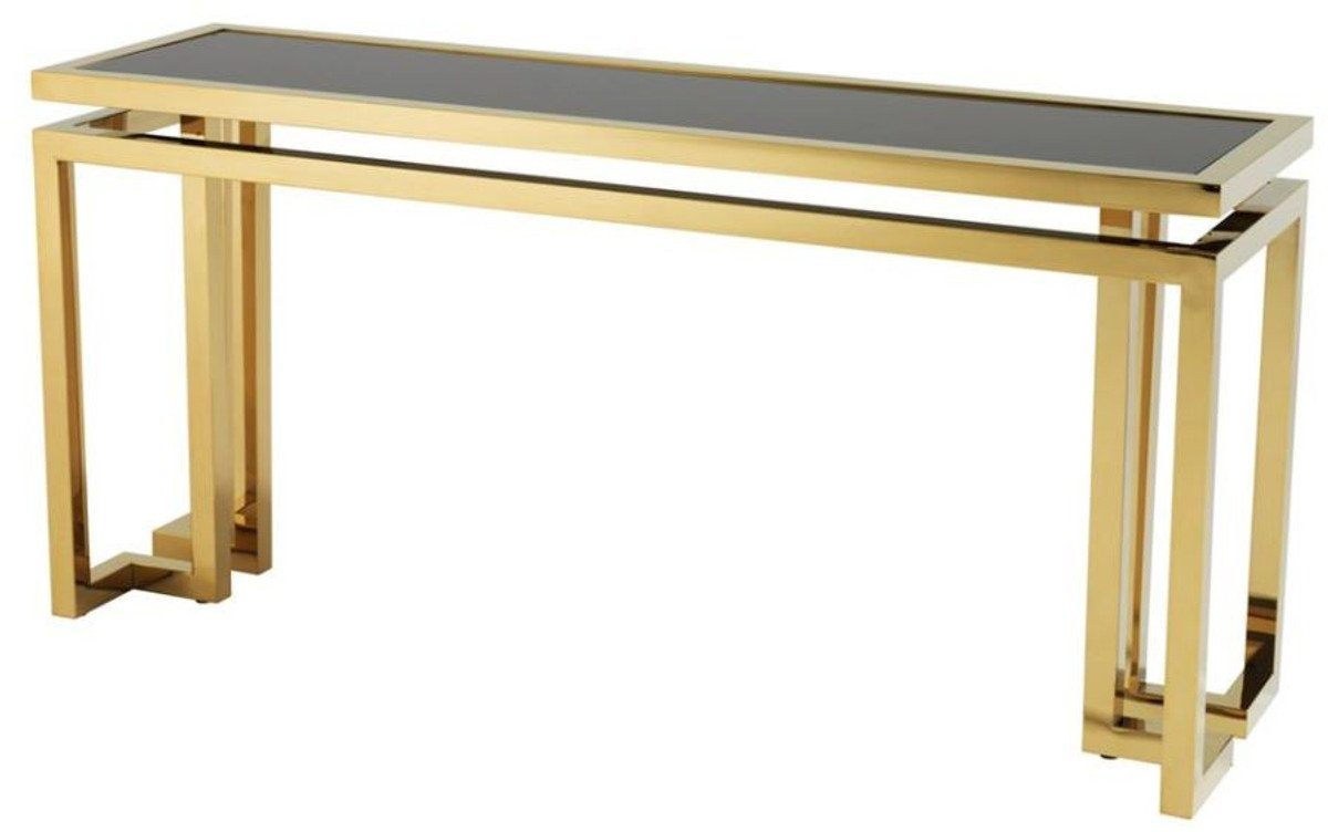 Casa Padrino Beistelltisch Designer Edelstahl Konsole gold mit schwarzem Glas - Luxus Konsolentisch