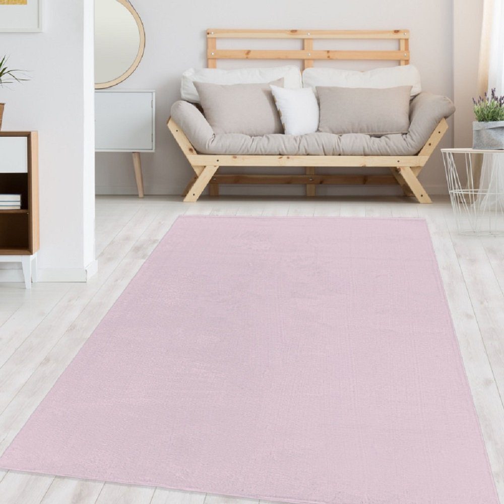Teppich Kurzflor und waschbar uni Verschiedene Farben, Giantore, Rechteck, Höhe: 25 mm Rosa