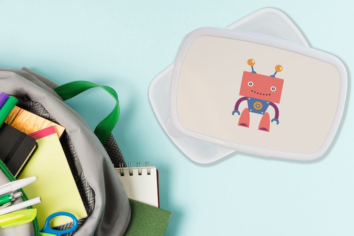 MuchoWow Lunchbox Antenne für - Kunststoff, Jungs (2-tlg), und für Brotdose, - Roboter - Erwachsene, Kinder weiß - Brotbox und Getriebe Gesicht - Jungen, Mädchen Kinder