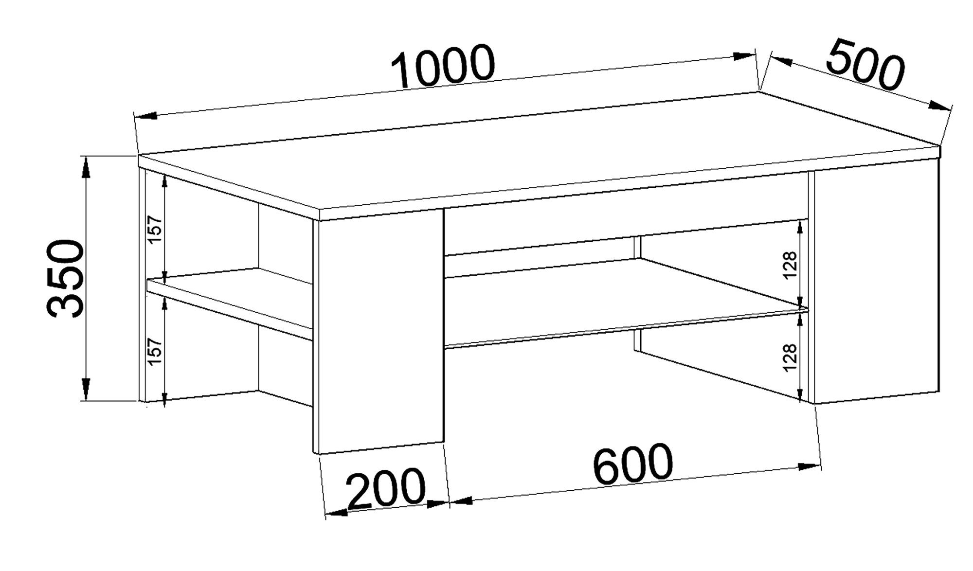VCM Couchtisch Tunas B. 100 x T. 50 x H. 35 cm, Stauraum für Fernbedienung und Snacks, passend zu modernem Wohnstil – Bild 4 von 4