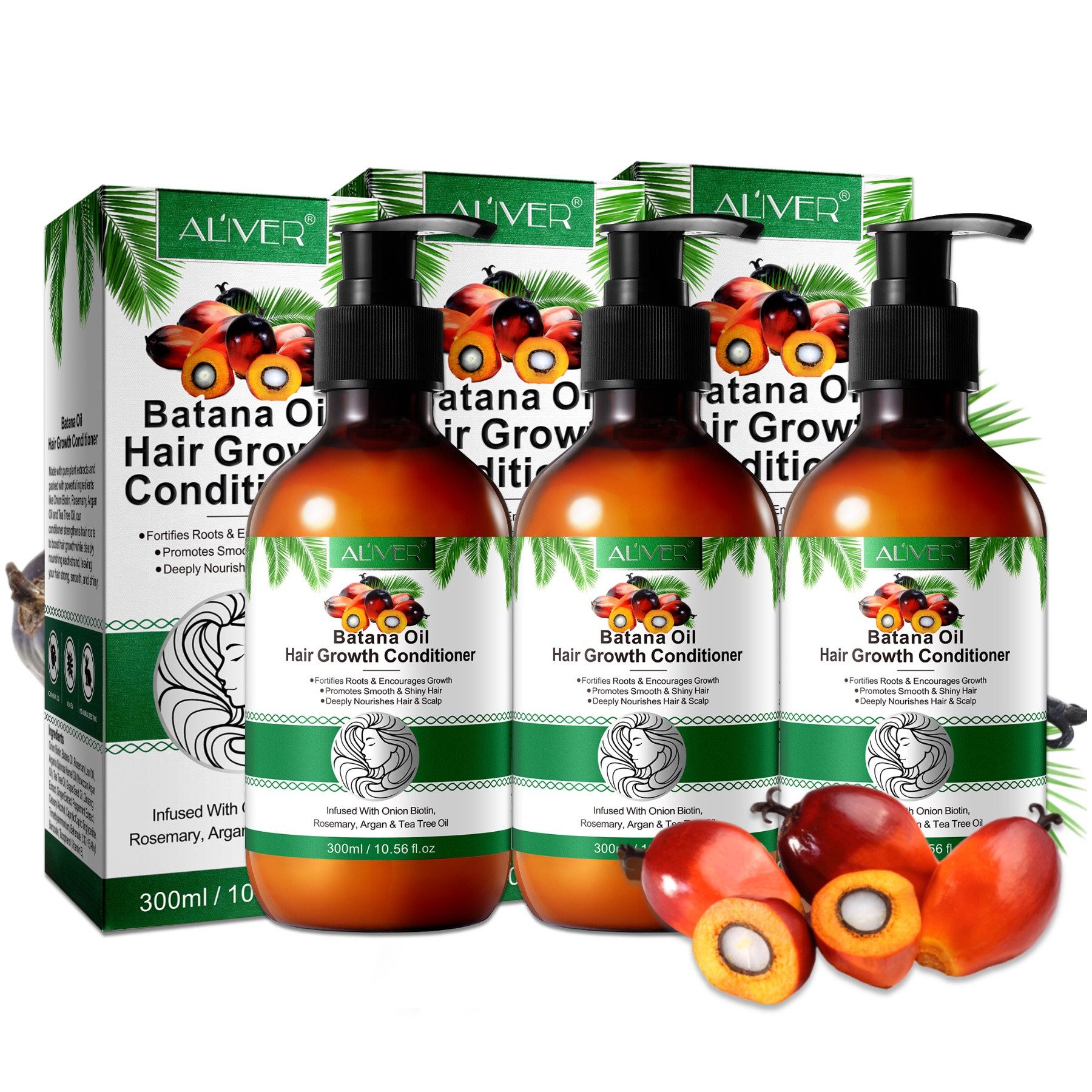 ALIVER Haarspülung Haar Conditioner Batana Rosmarin Öl Haarpflege Haarwachstum, 3-tlg., Anti-Frizz, Entwirrend, Feuchtigkeitsspendend