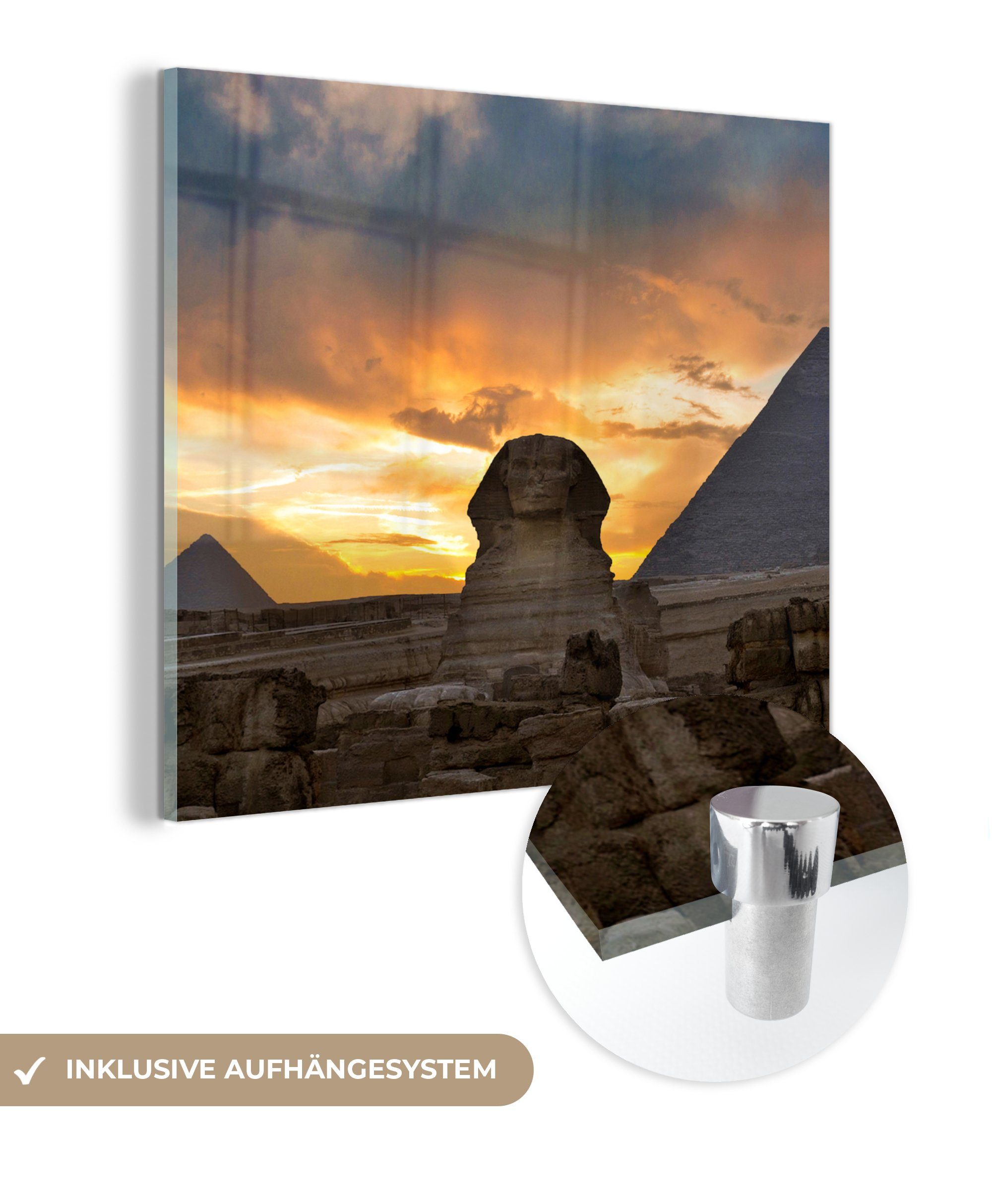 Glasbilder Glas - Glas - bei - Sonnenuntergang, Foto Wandbild auf Wanddekoration Bilder MuchoWow auf St), (1 Sphinx Acrylglasbild