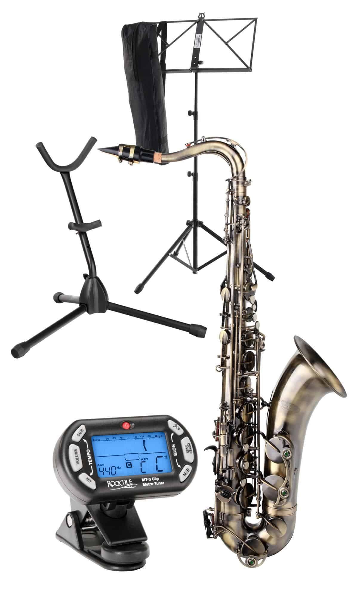 Classic Cantabile Saxophon TS-450 Tenorsaxophon, Spar-Set, 9-St., inkl. Metro-Tuner, Saxophonständer und Notenständer, Bb-Stimmung, Hoch-Fis-Klappen, ergonomische Klappenmechanik