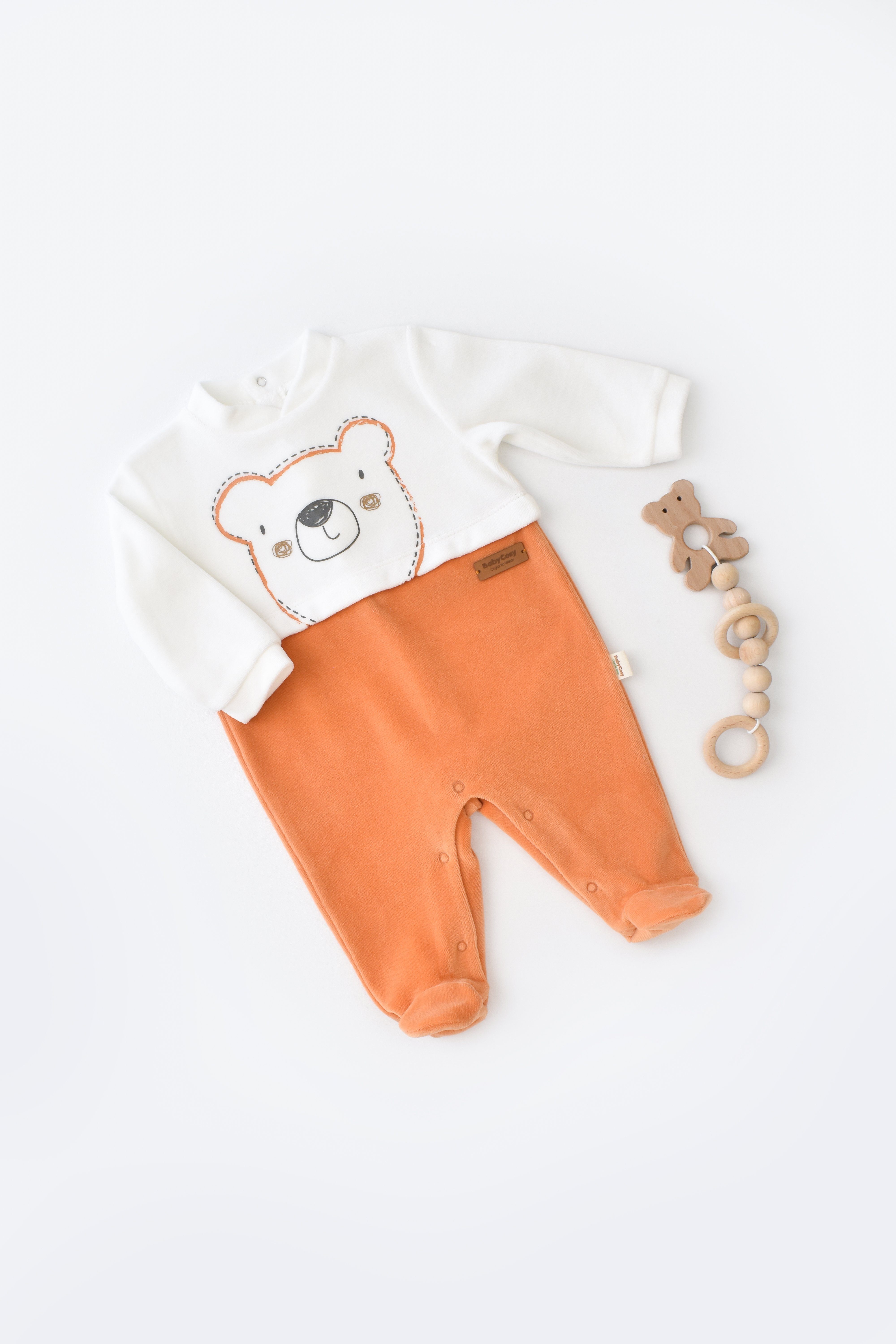 BabyCosy Strampler Strampler mit Füßchen Bio-Baumwolle Knopfschluss Coral | Schlafoveralls