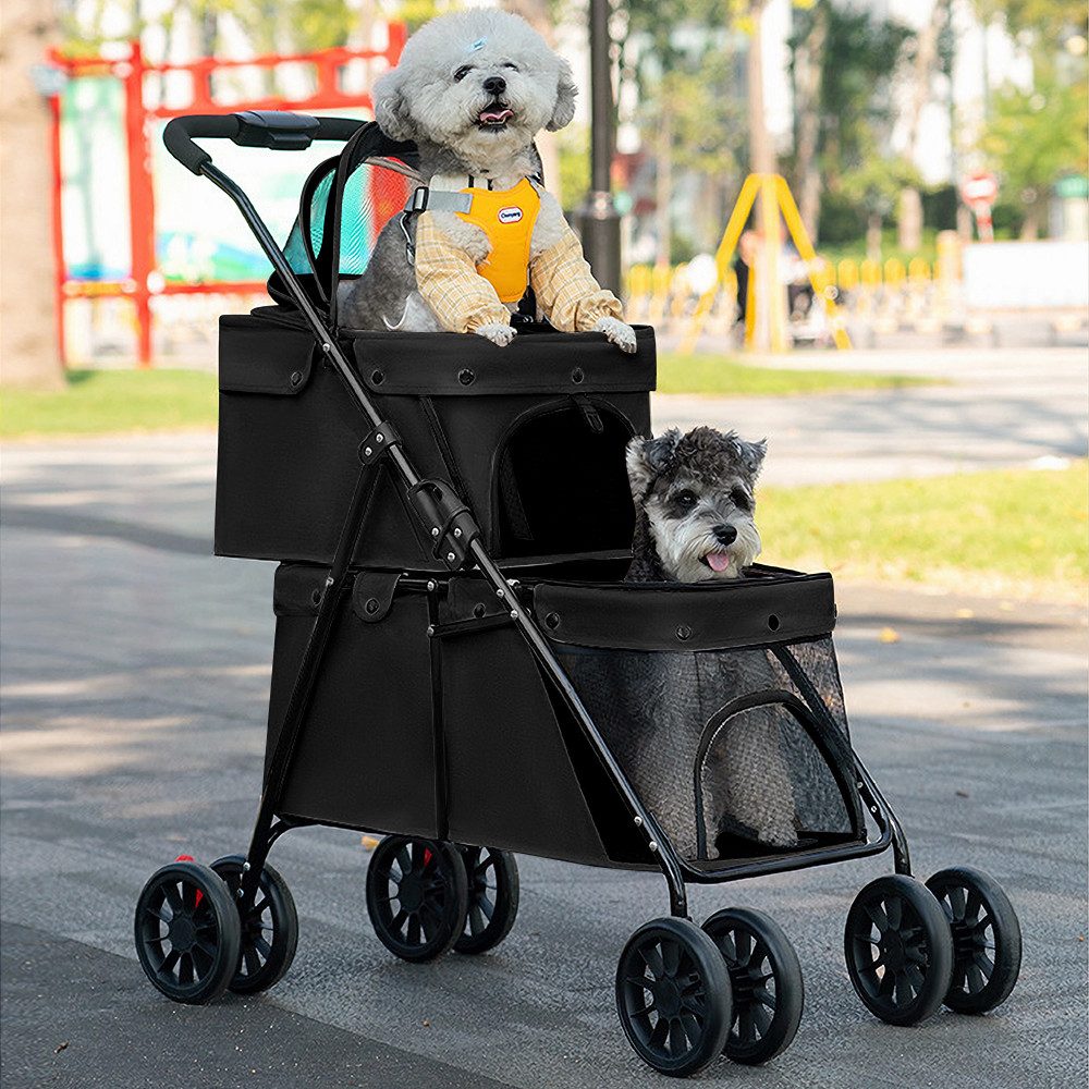 JEOBEST Hundebuggy Kinderwagen für Katzen/Hunde, Leicht Faltbar, Doppelter Hundebuggy, Haustiere Buggy bis 30 kg